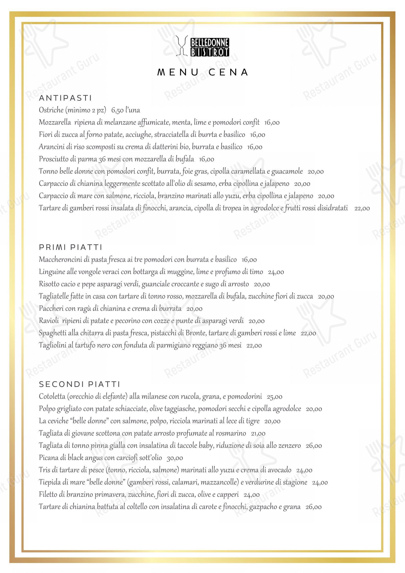 Menu bar per Belle Donne Bistrot ristorante