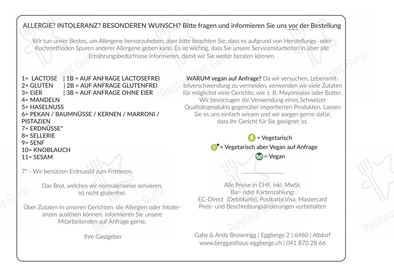 Menu di Berggasthaus Eggberge - Menu bar