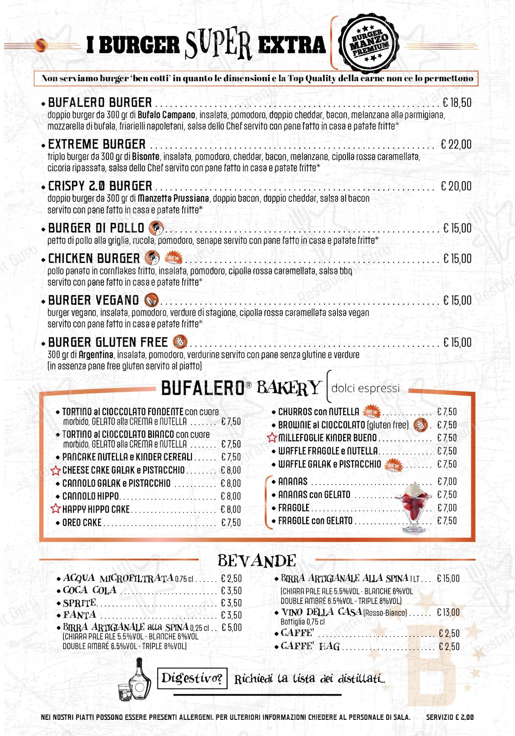 Menu per Bufalero steakhouse