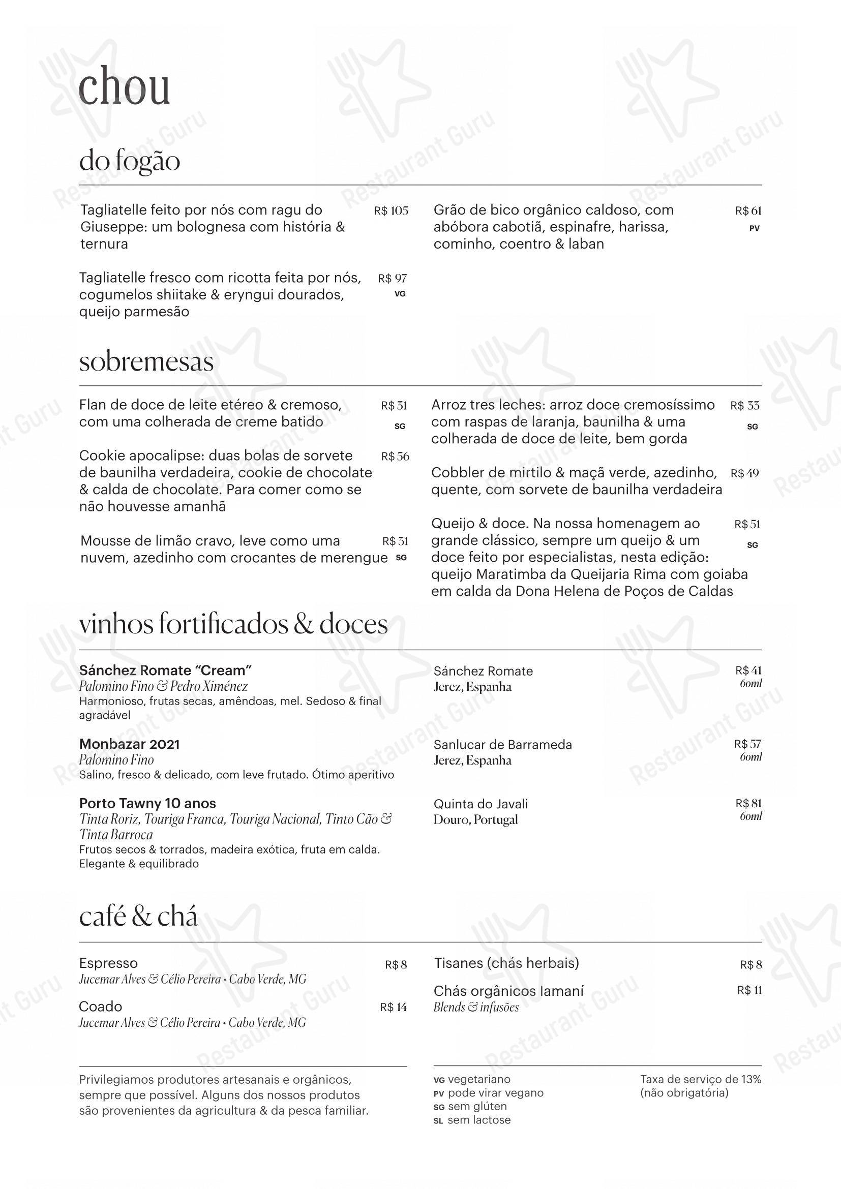 Lunch Menu para Chou em São Paulo