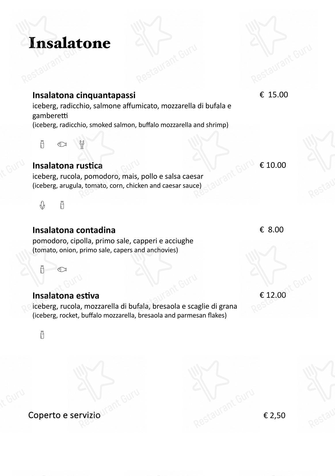 Menu di Cinquantapassi Ristorante Pizzeria - Menu bar