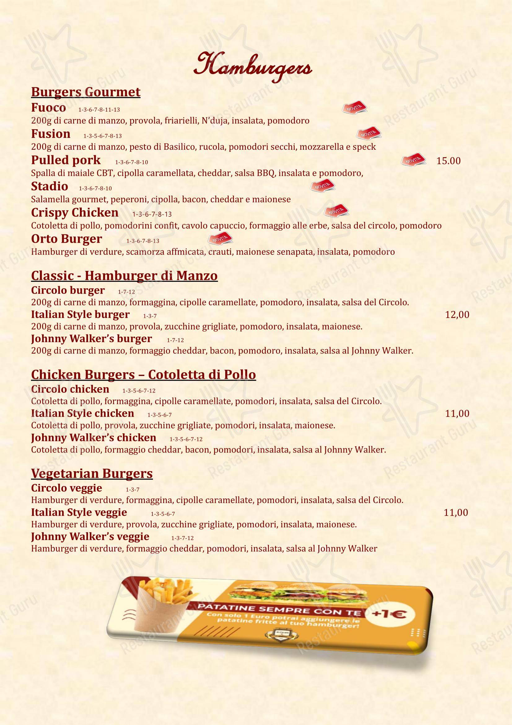 Menu bar per Circolo di Capolago in Varese