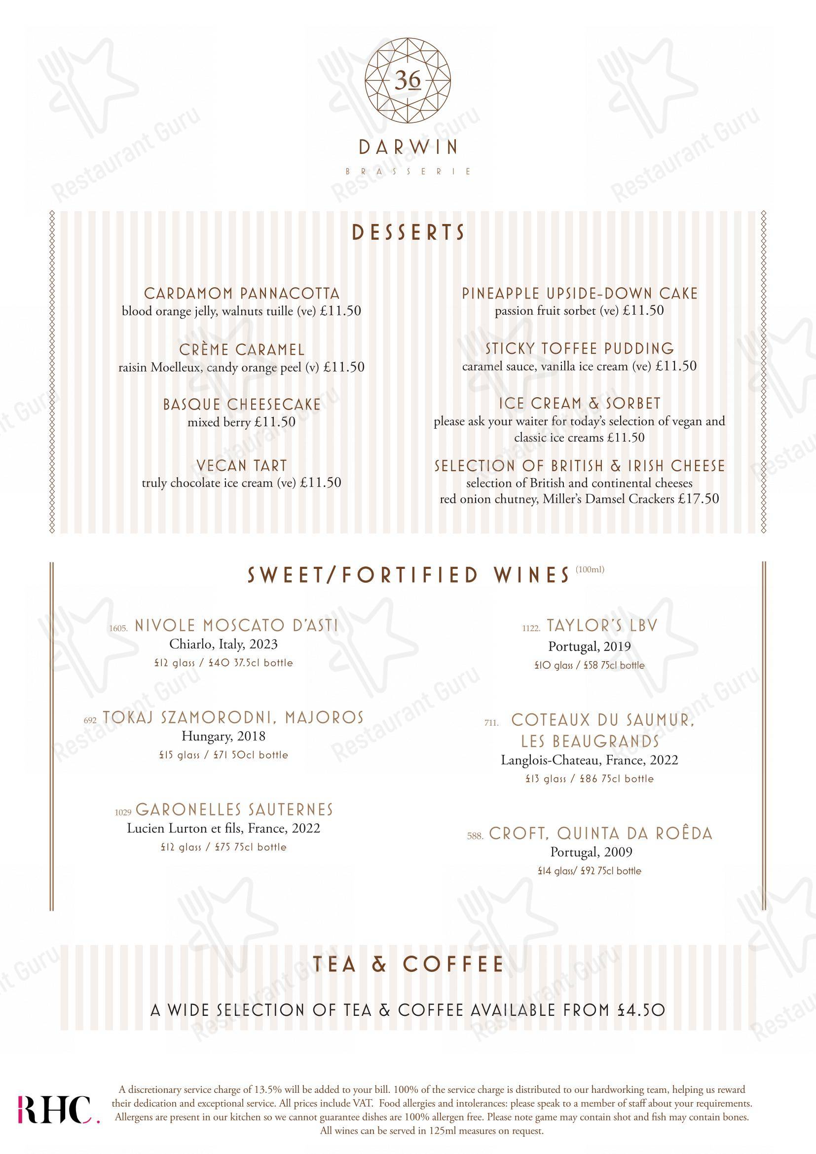 Menu at Darwin Brasserie pub & bar, London, Level 36