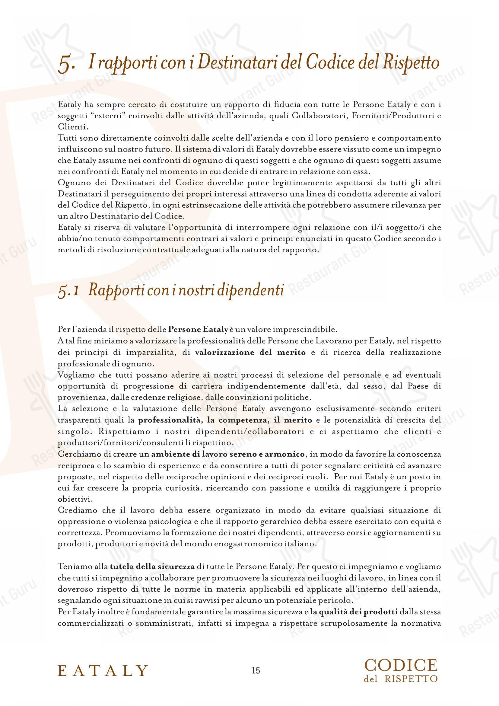 Menu di Eataly Torino Lingotto - Menu