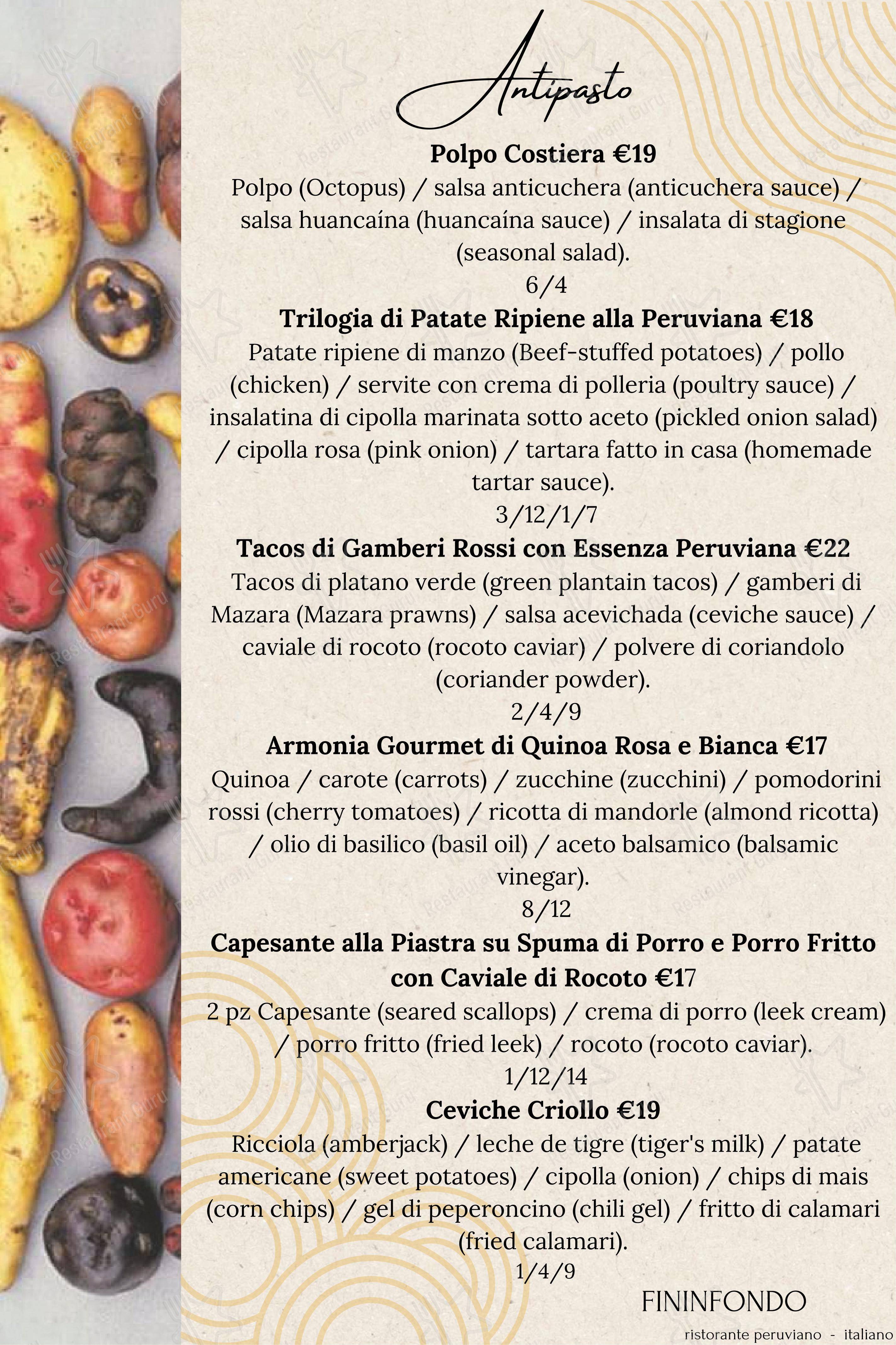 Menu per Fininfondo in Milano
