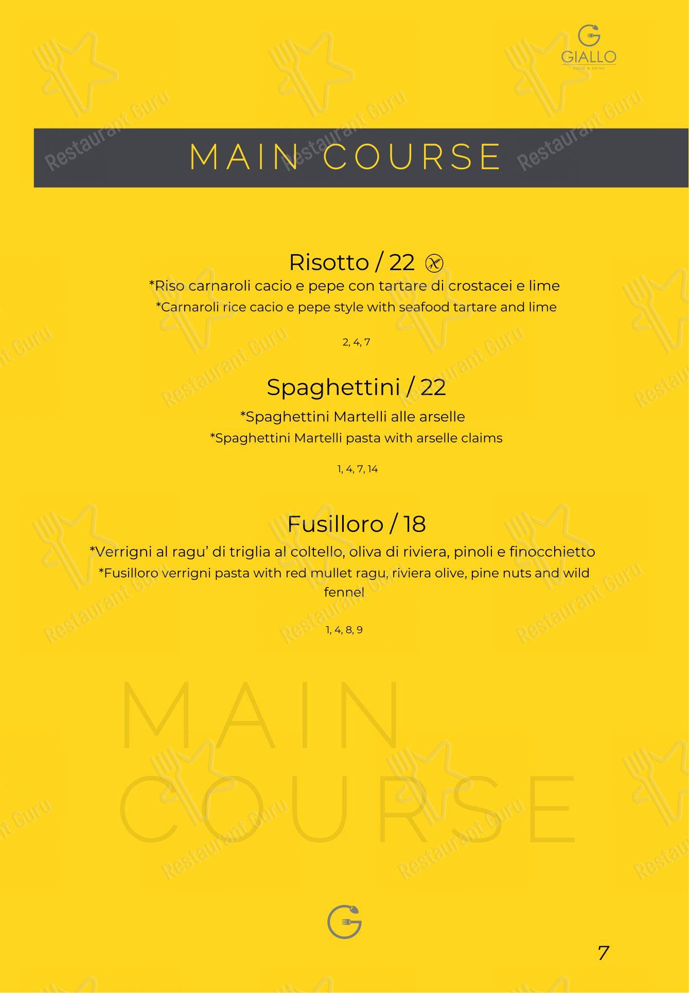 Menu per Giallo Viareggio ristorante