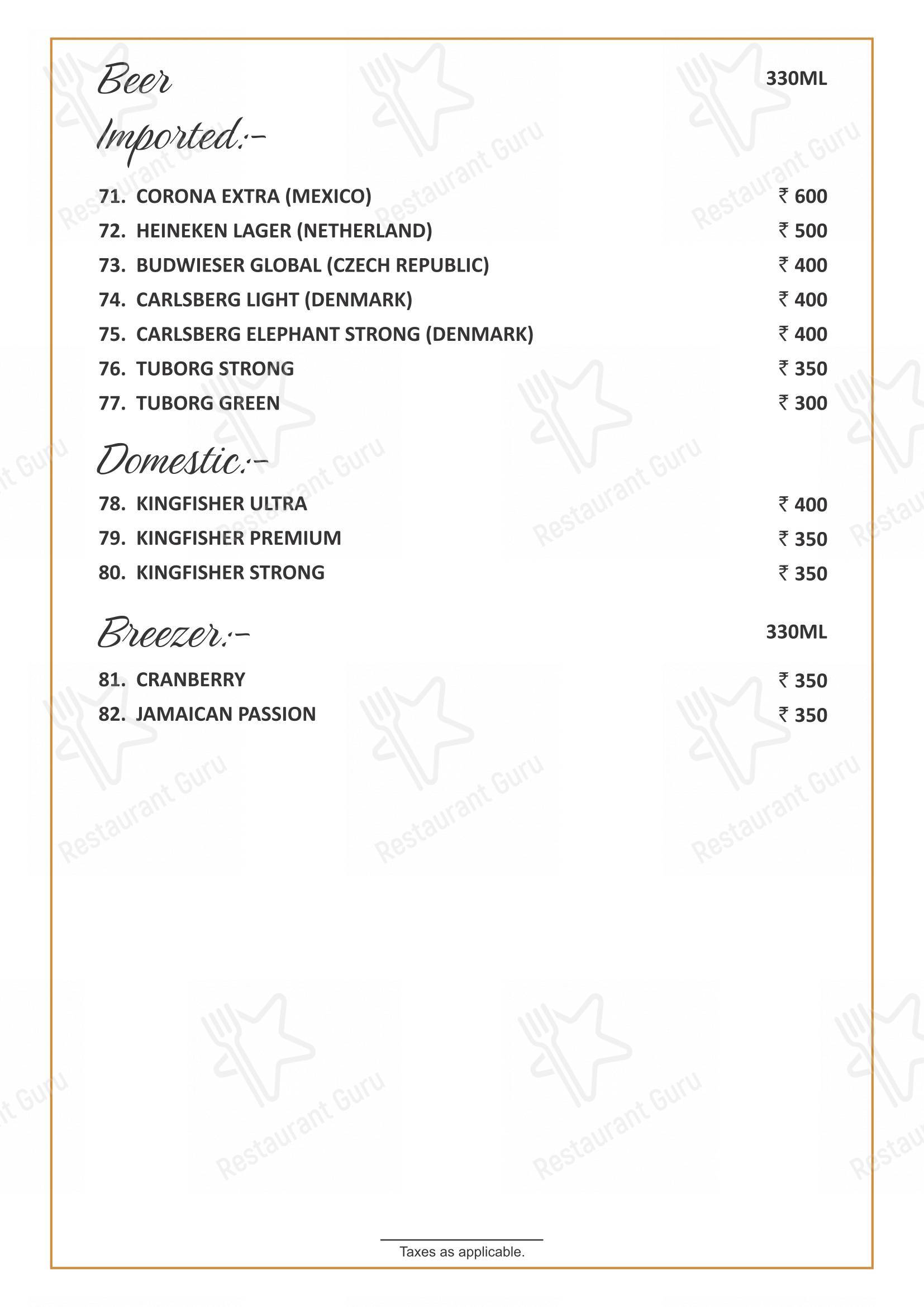 Menu for HIVE Restaurant & Bar in Jaipur