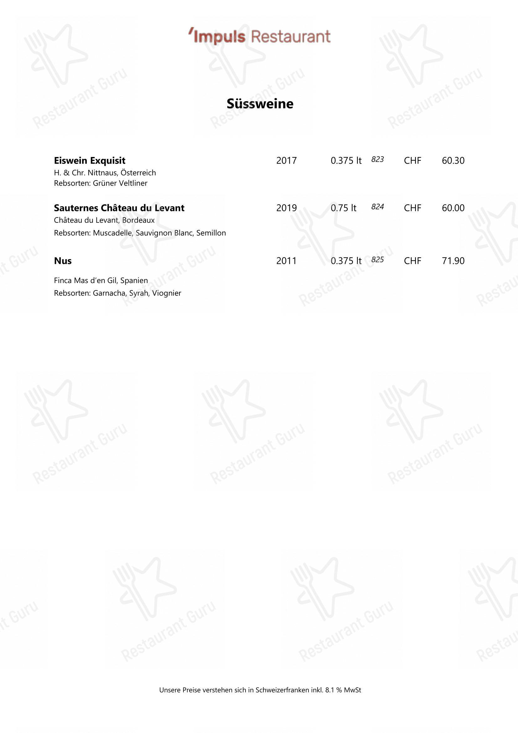 Menu di IMPULS - Restaurant - Menu bar