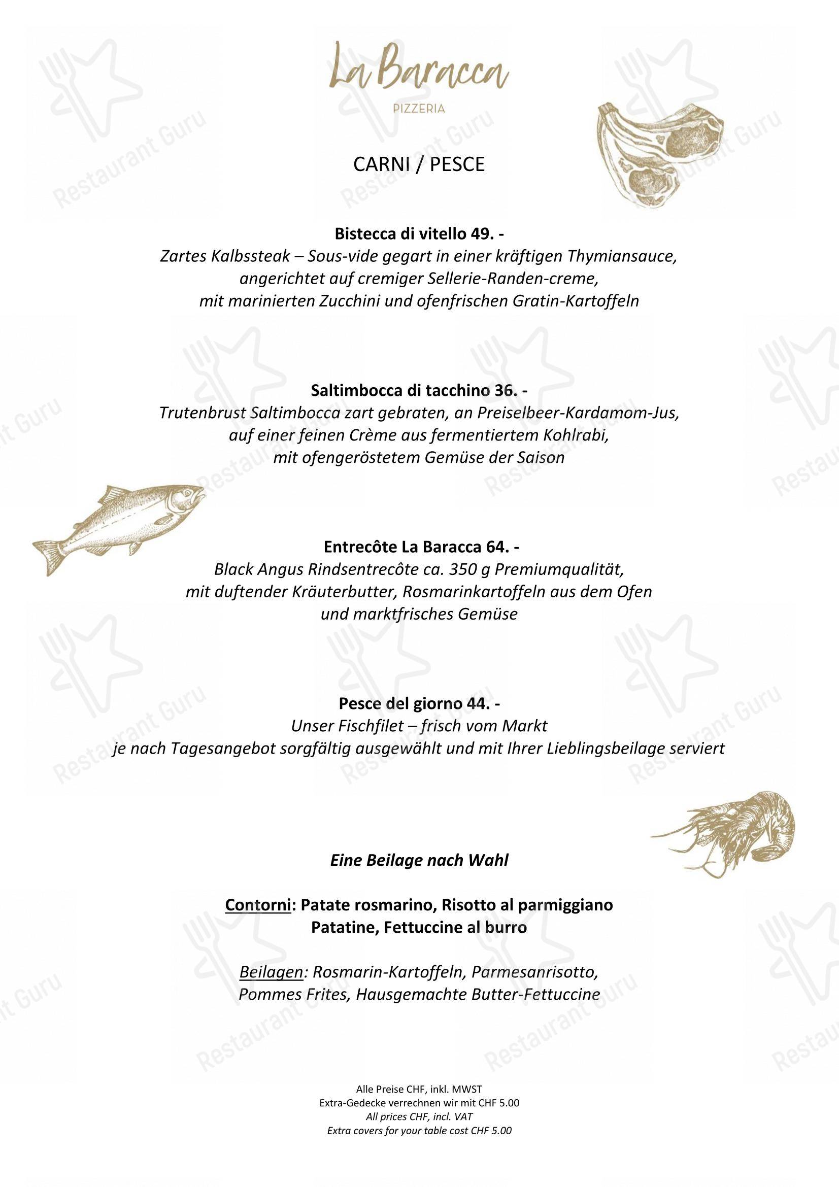 Menu per La Baracca ristorante
