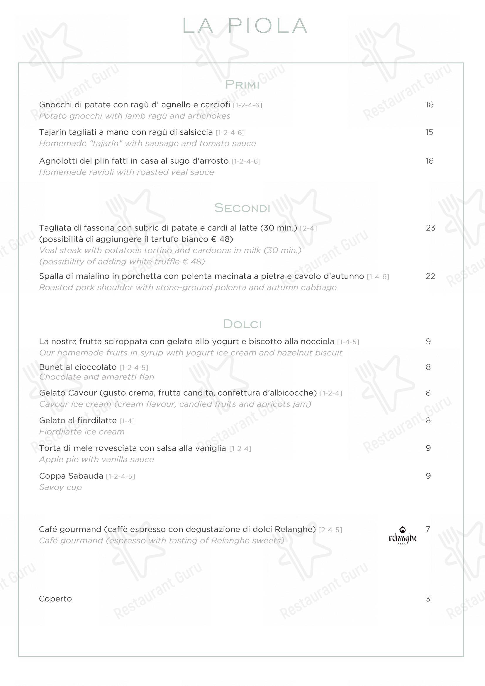 Menu bar per La Piola ristorante