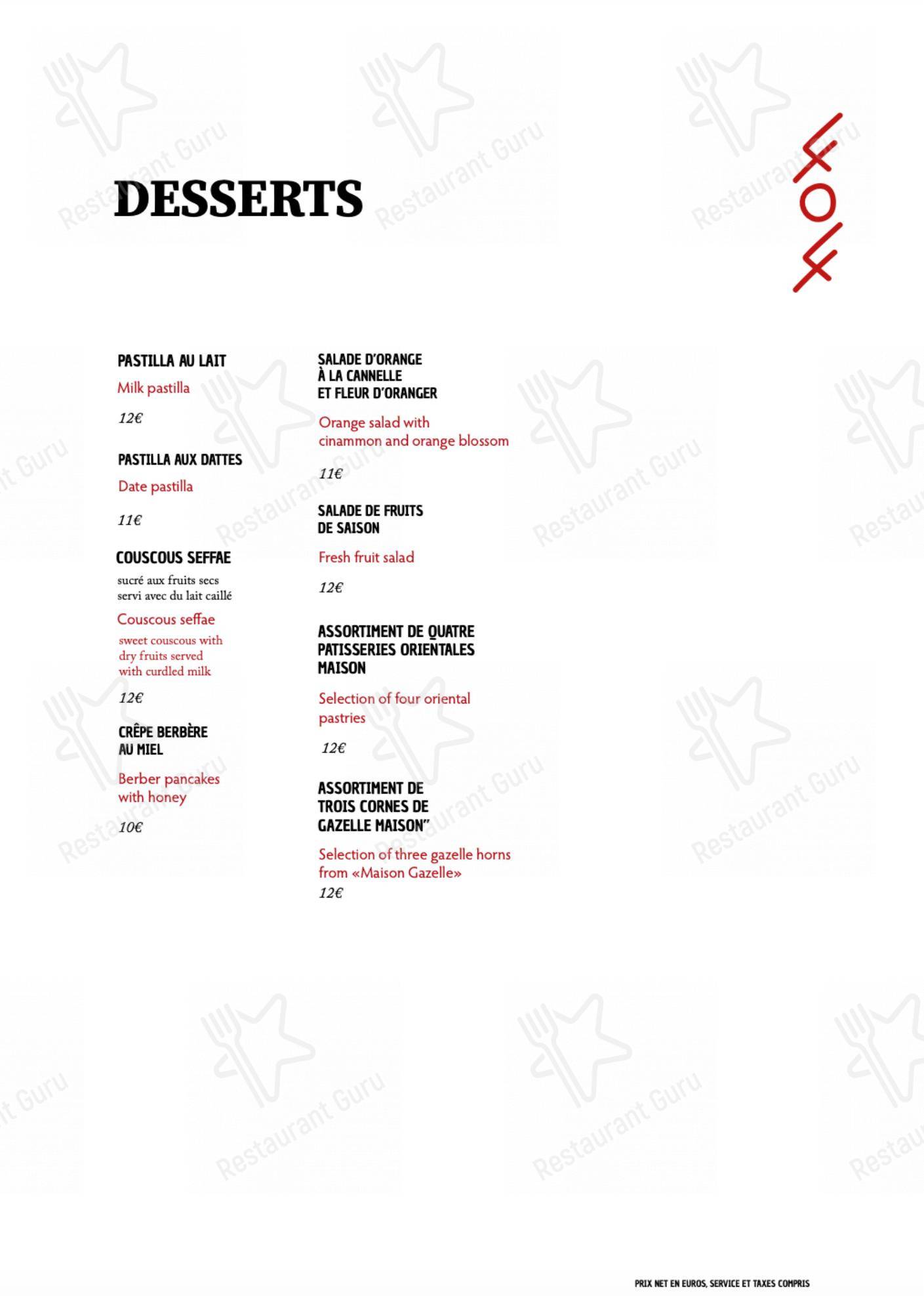 Menu pour Le 404 restaurant