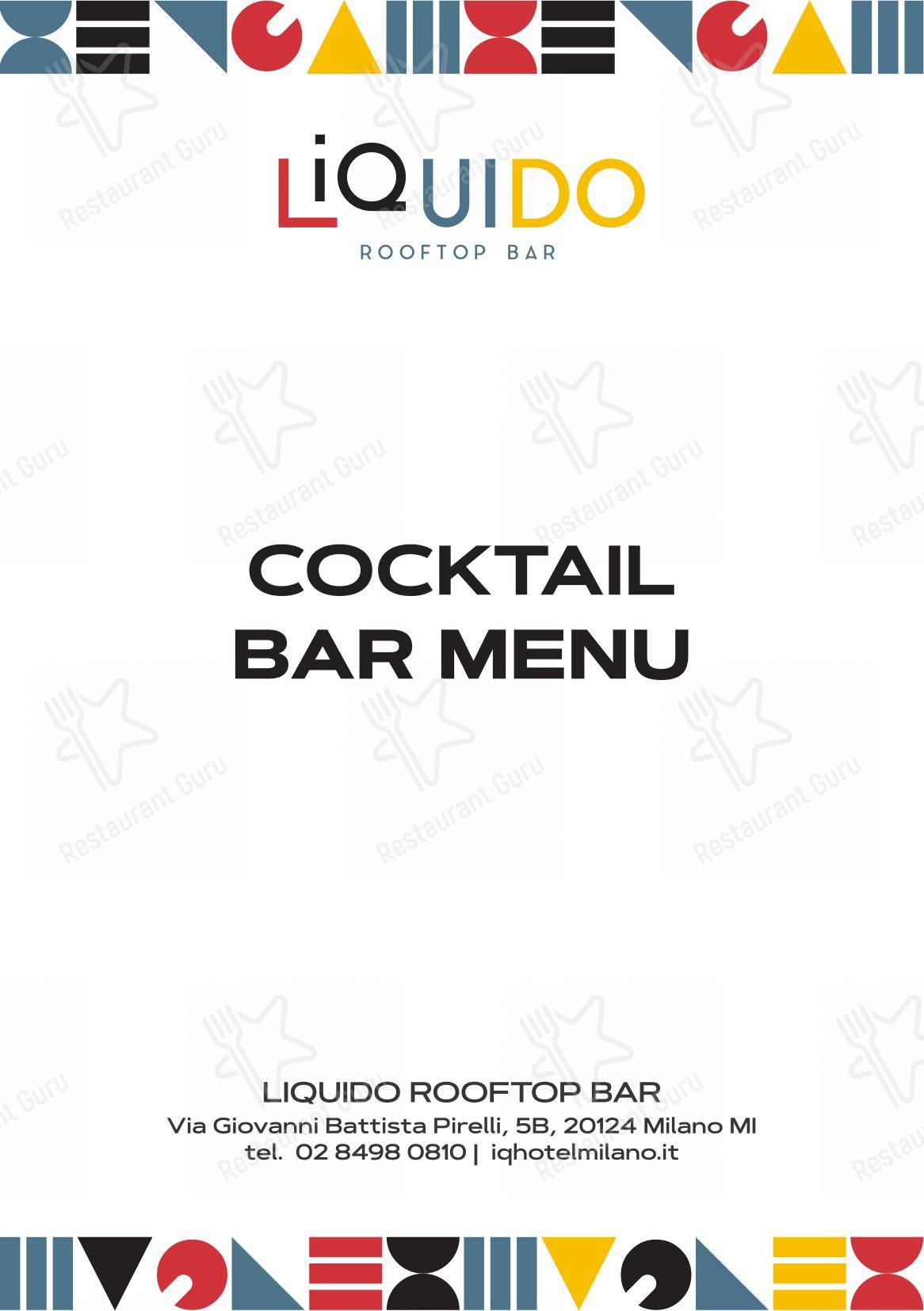 LiQuido Rooftop Bar in Milano - Основное меню