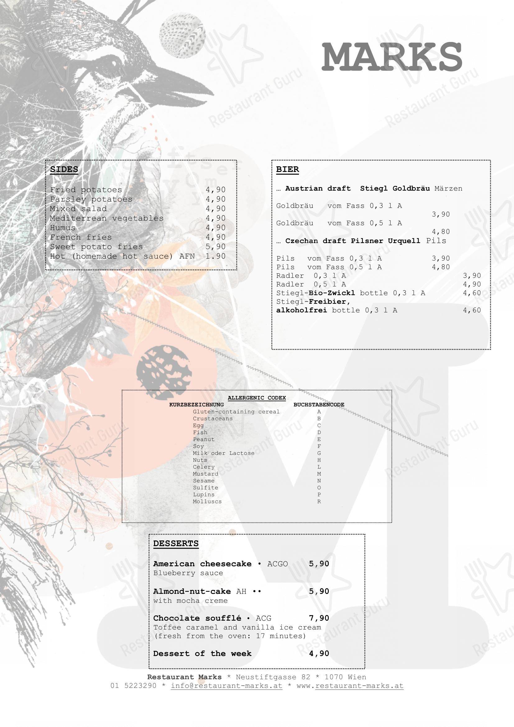 Menu pour Marks dans Vienne