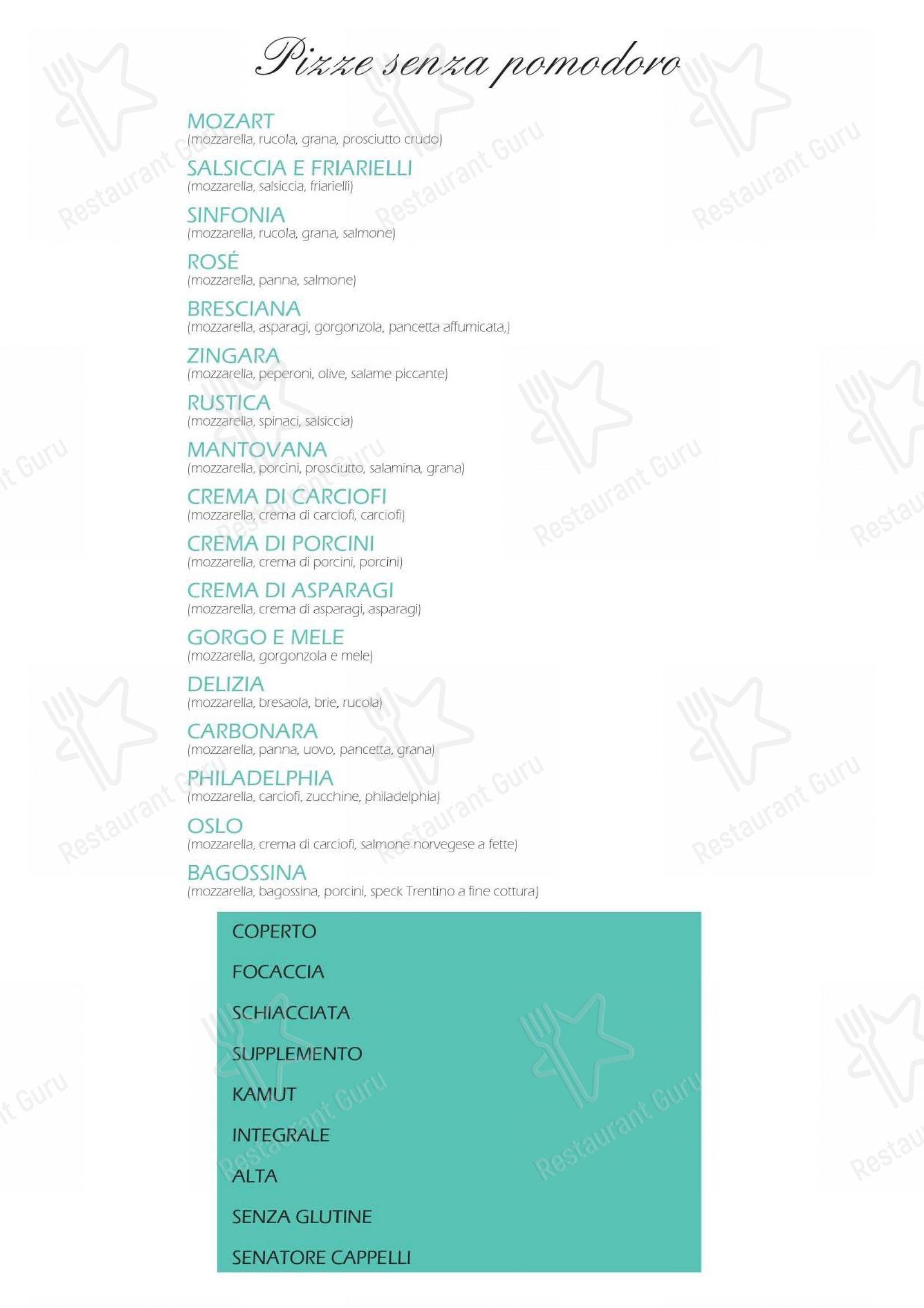 Menu bar per Mozart Pizzeria con Cucina pizzeria