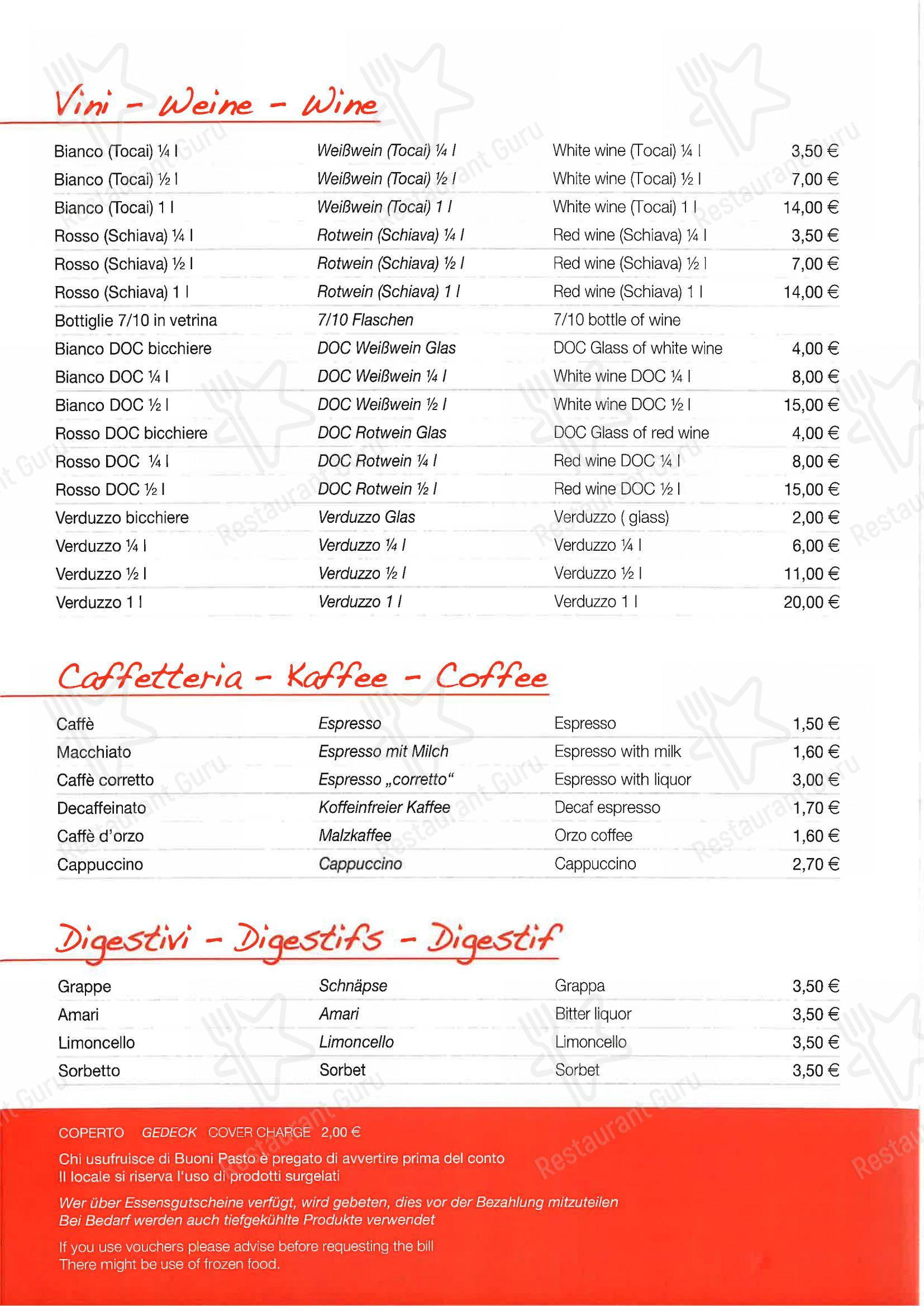 Menu per Ottenkeller Pizzeria e ristorante ristorante