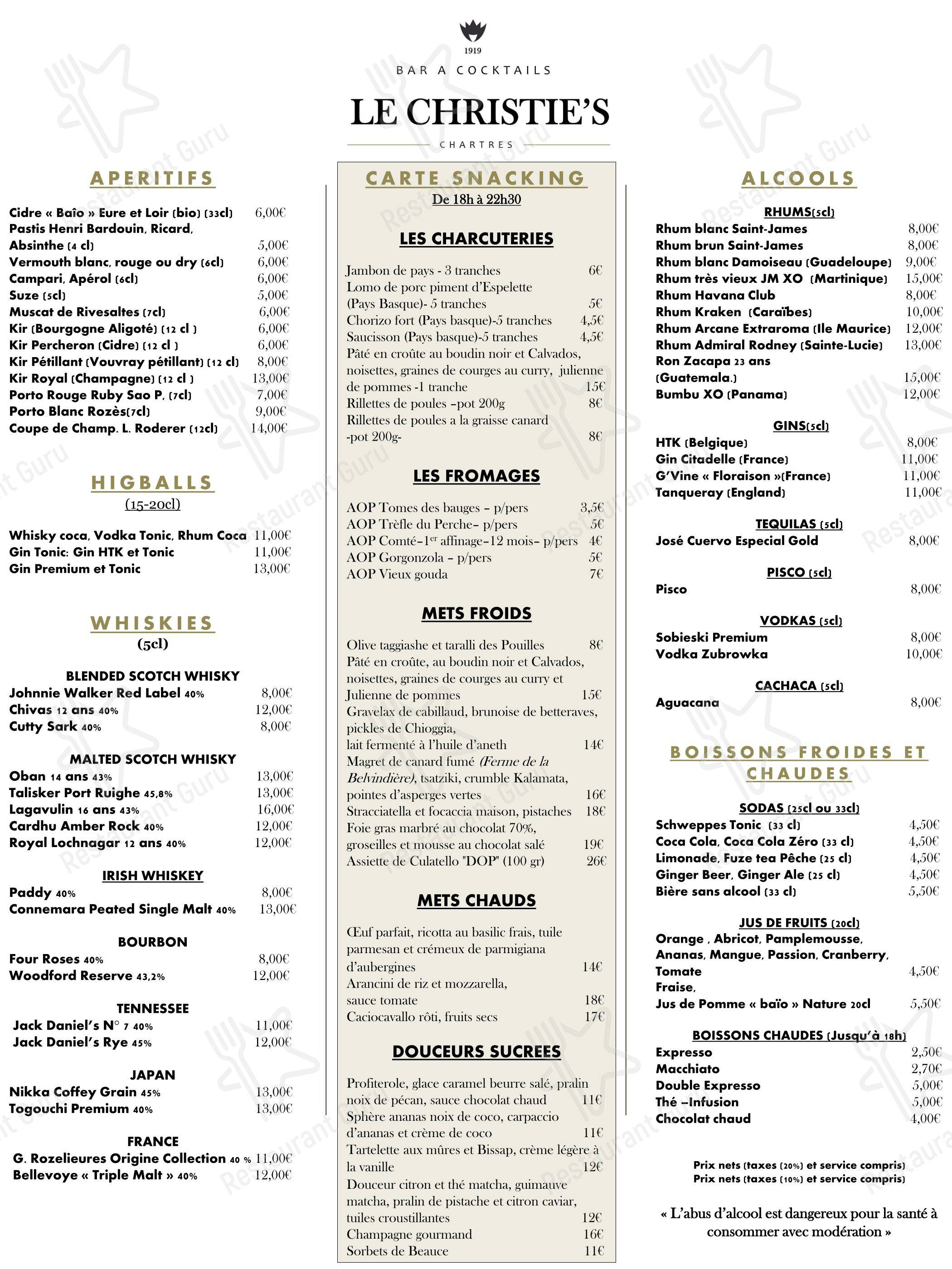 Menu bar pour Restaurant L' Amphitryon Hôtel Le Bœuf Couronné - Chartres restaurant