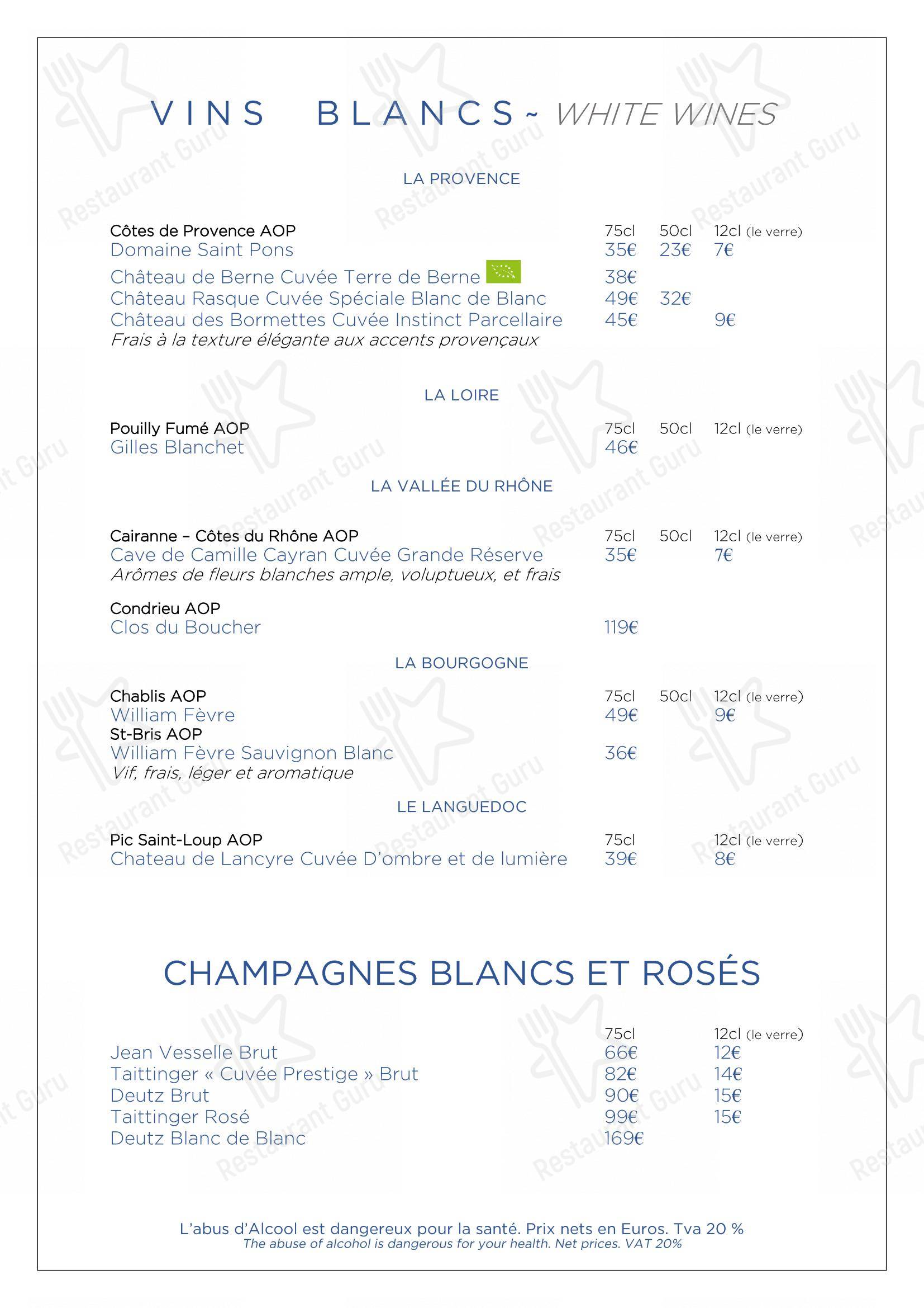 Menu pour Restaurant Le Duc - Nice - Коктейльная карта