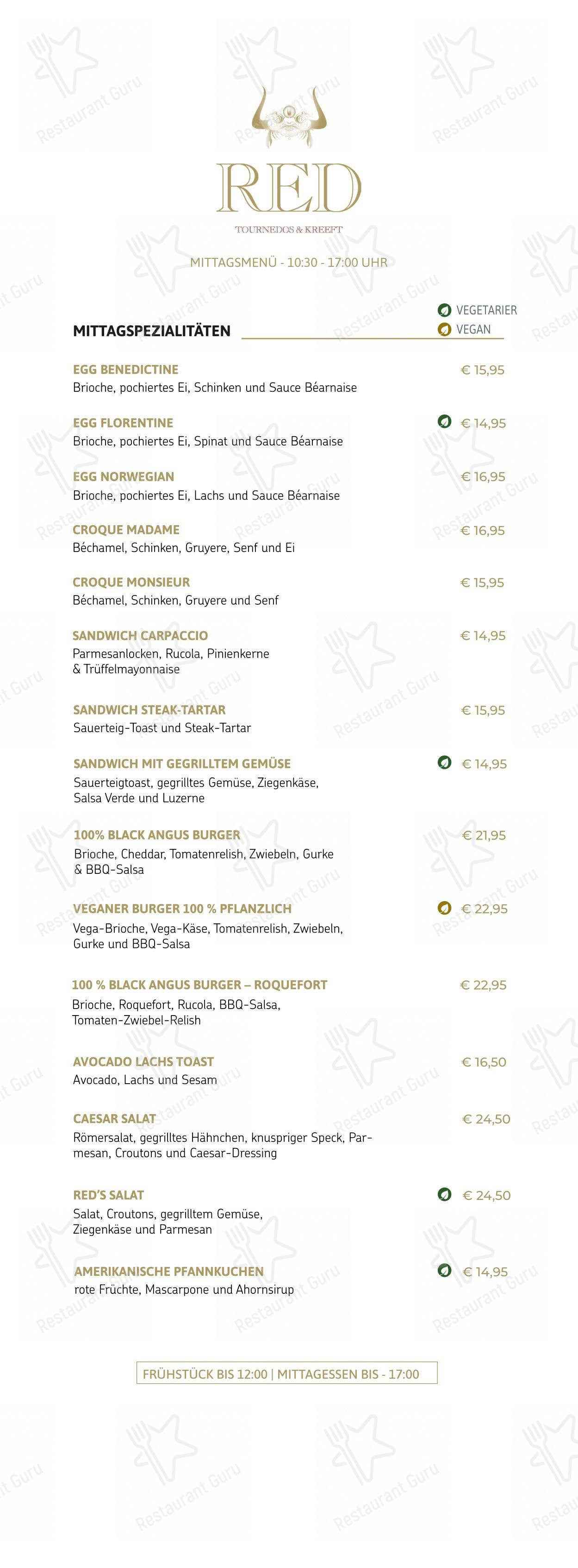 Restaurant Red dans Amsterdam - Dinner Menu