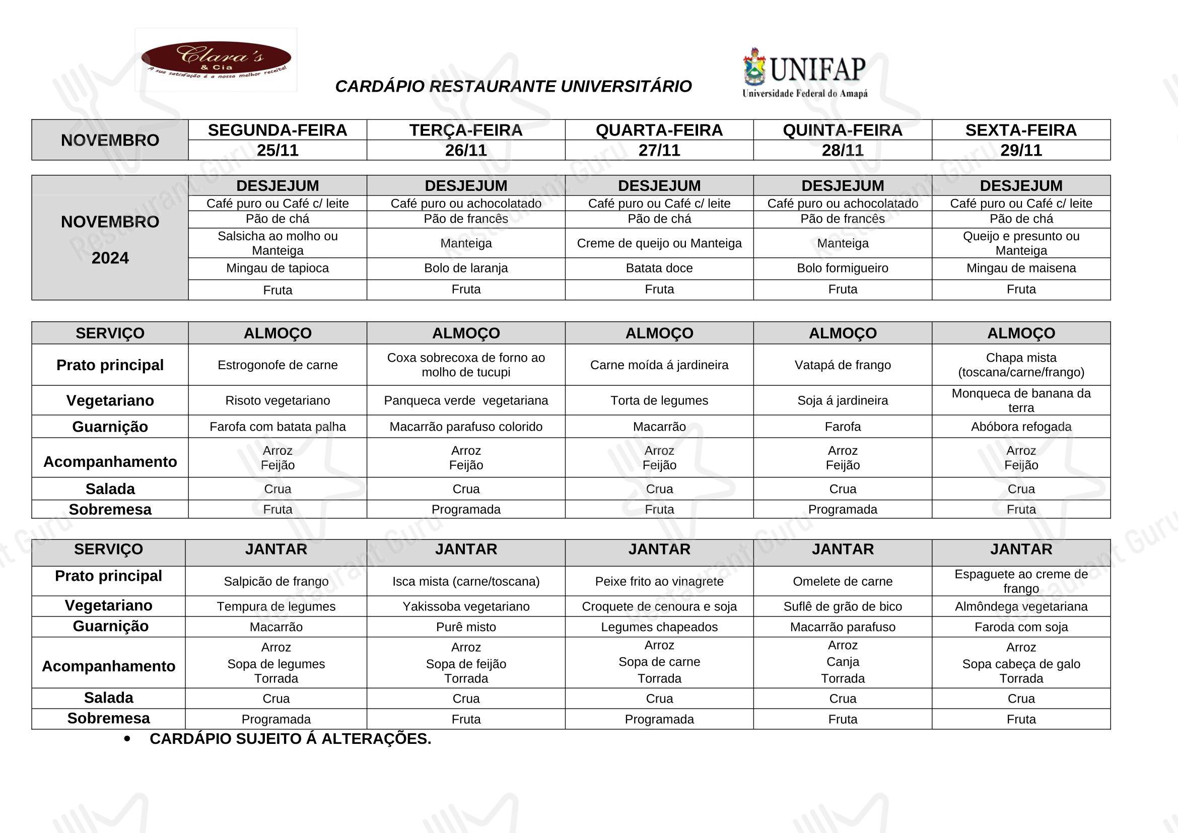 Table Menu para Restaurante Universitário - UNIFAP em Macapá