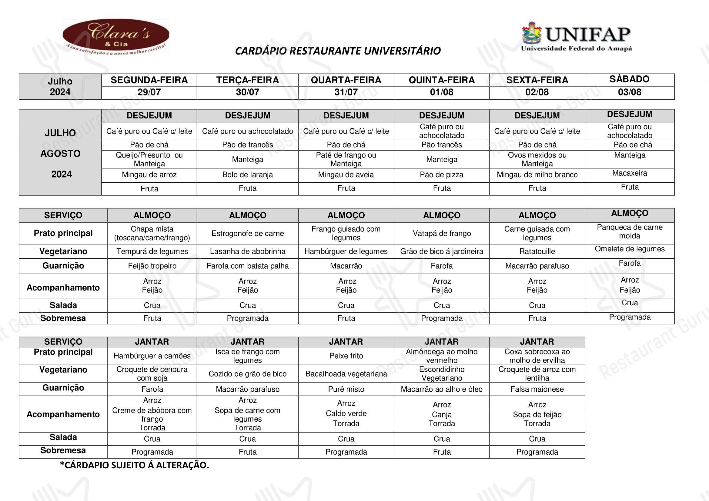 Full Menu para Restaurante Universitário - UNIFAP restaurante