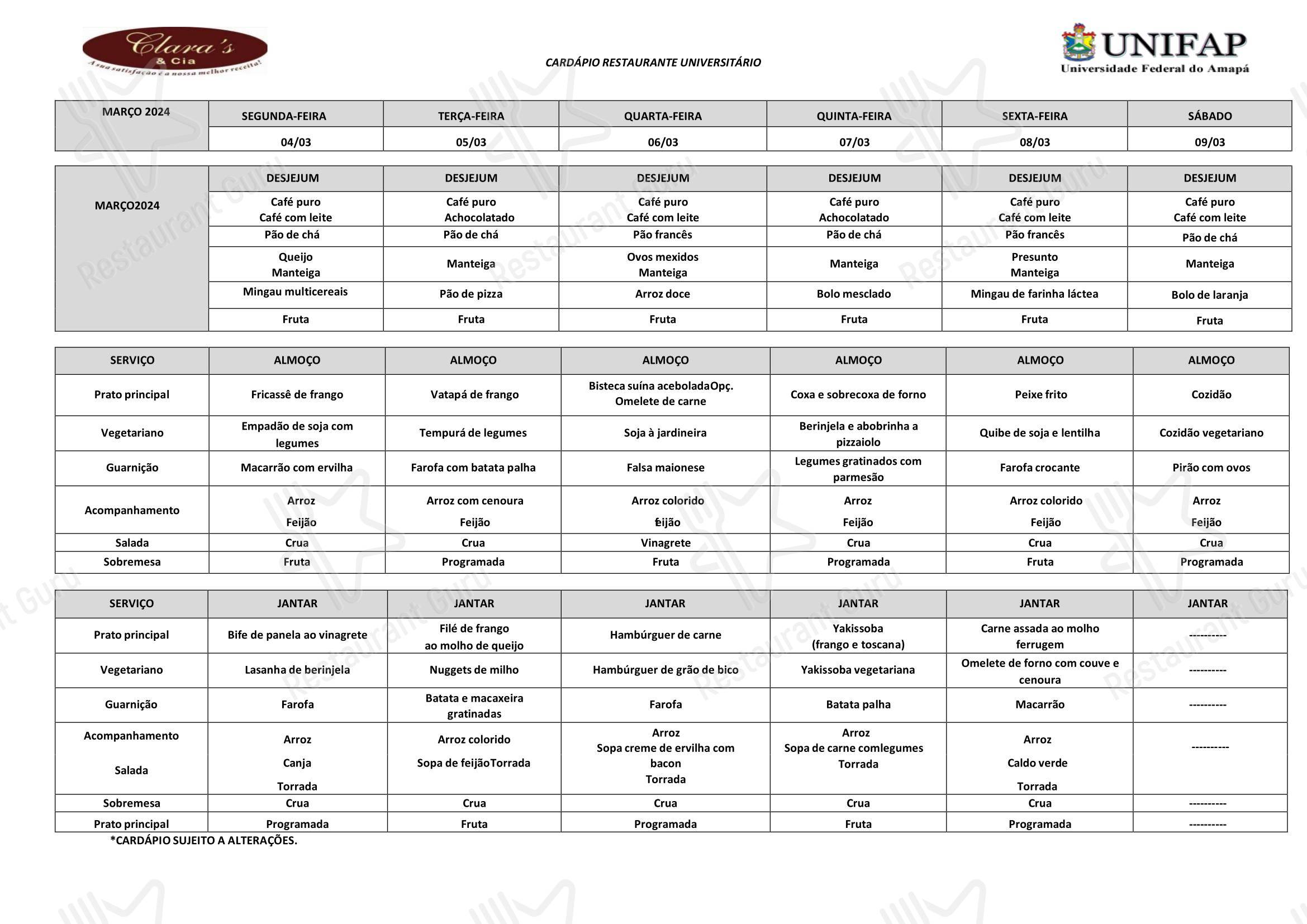 Pizza Menu para Restaurante Universitário - UNIFAP em Macapá