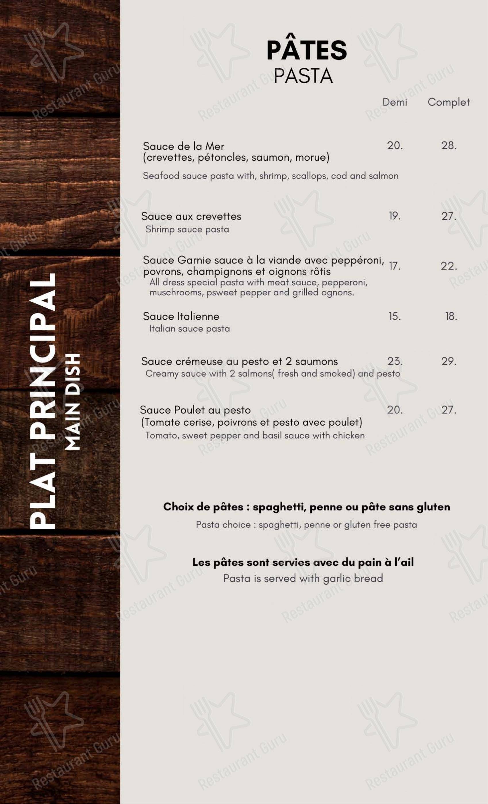 Menu bar pour Resto-Bar L'Imprévu & Resto La Terrasse bbq