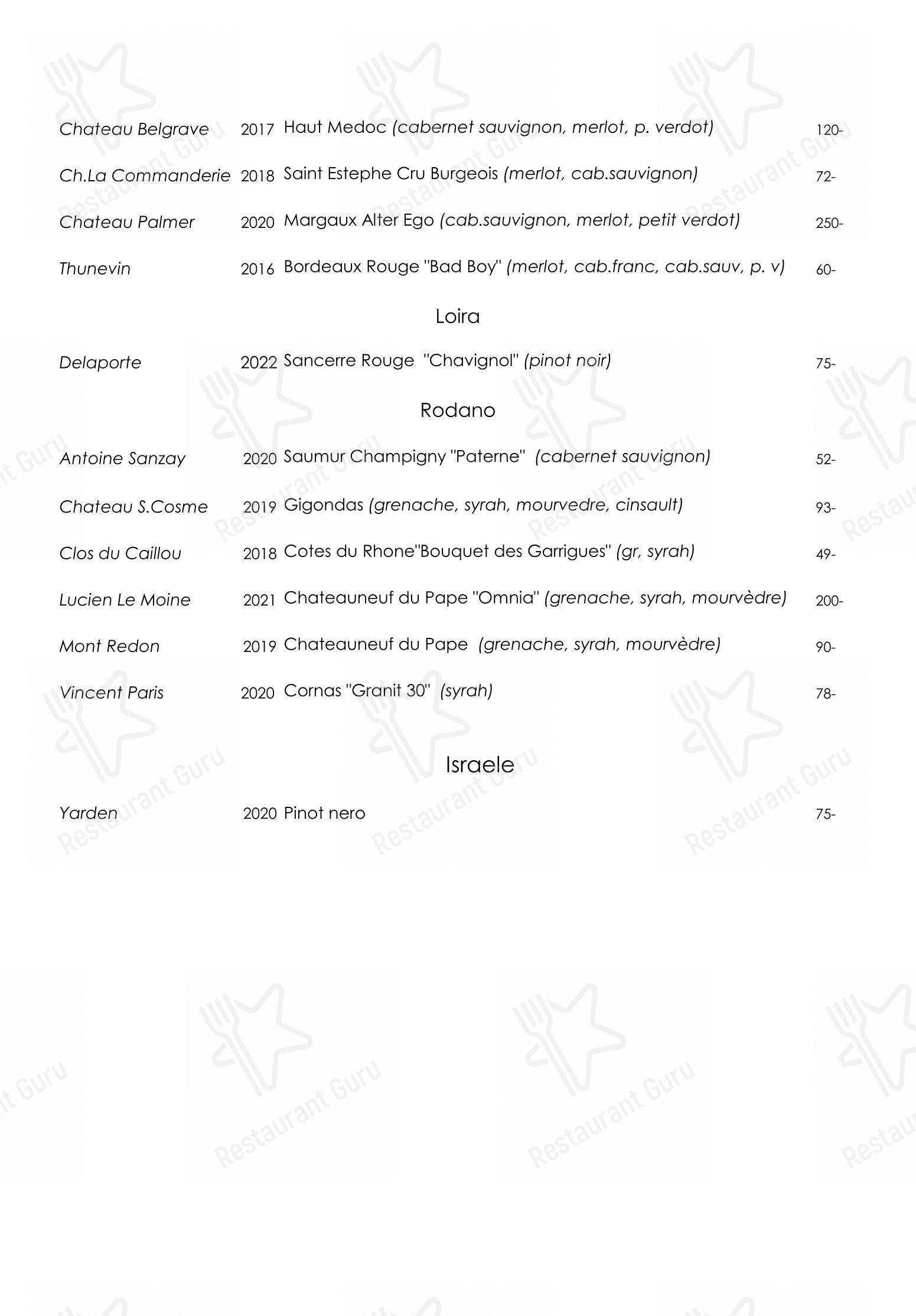 Основное меню per All'Enoteca ristorante