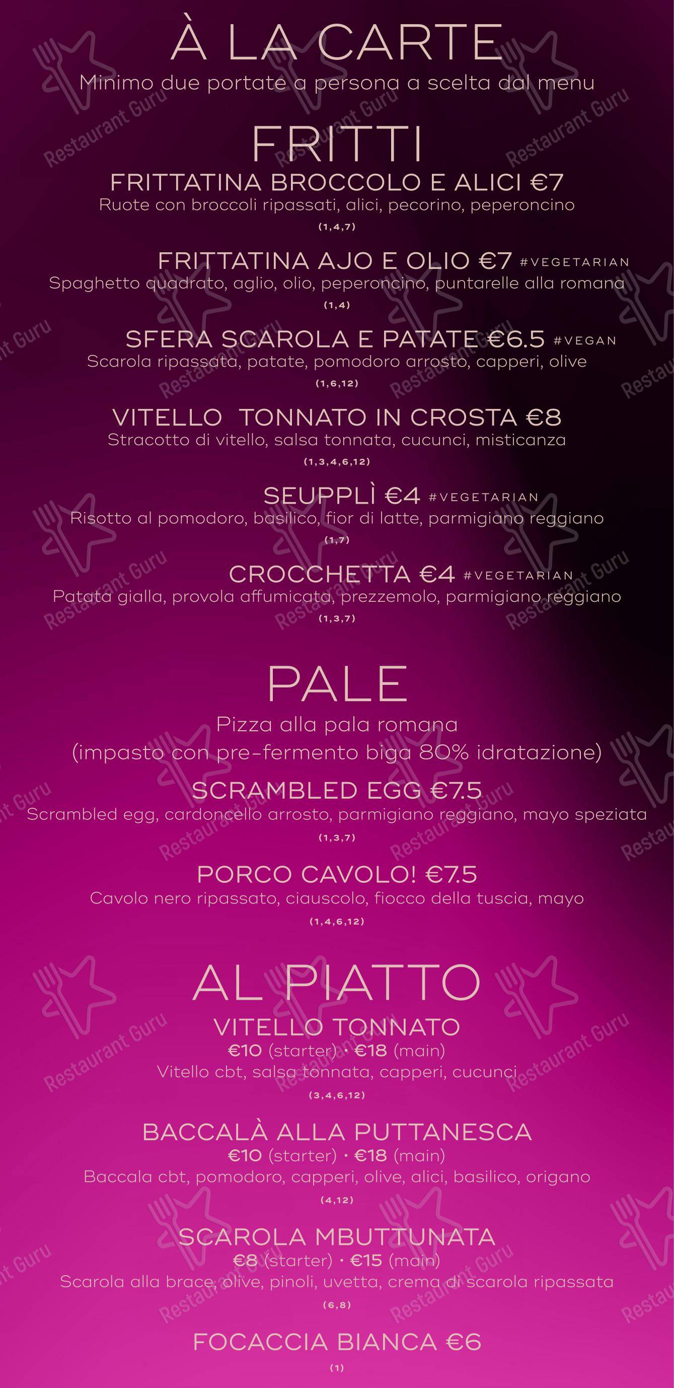Menu per SEU Pizza in Roma