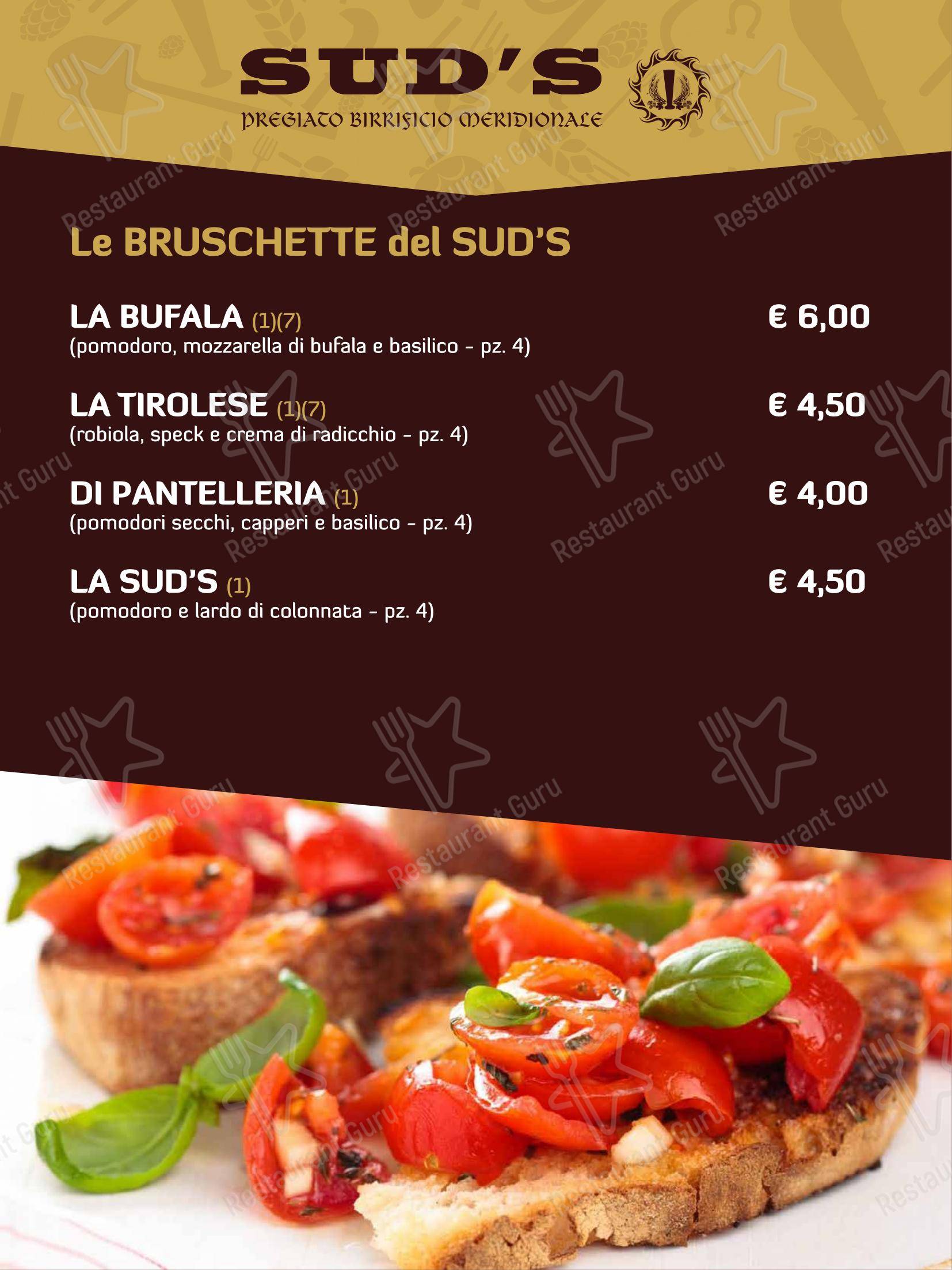 Menu per Sud's in Noci