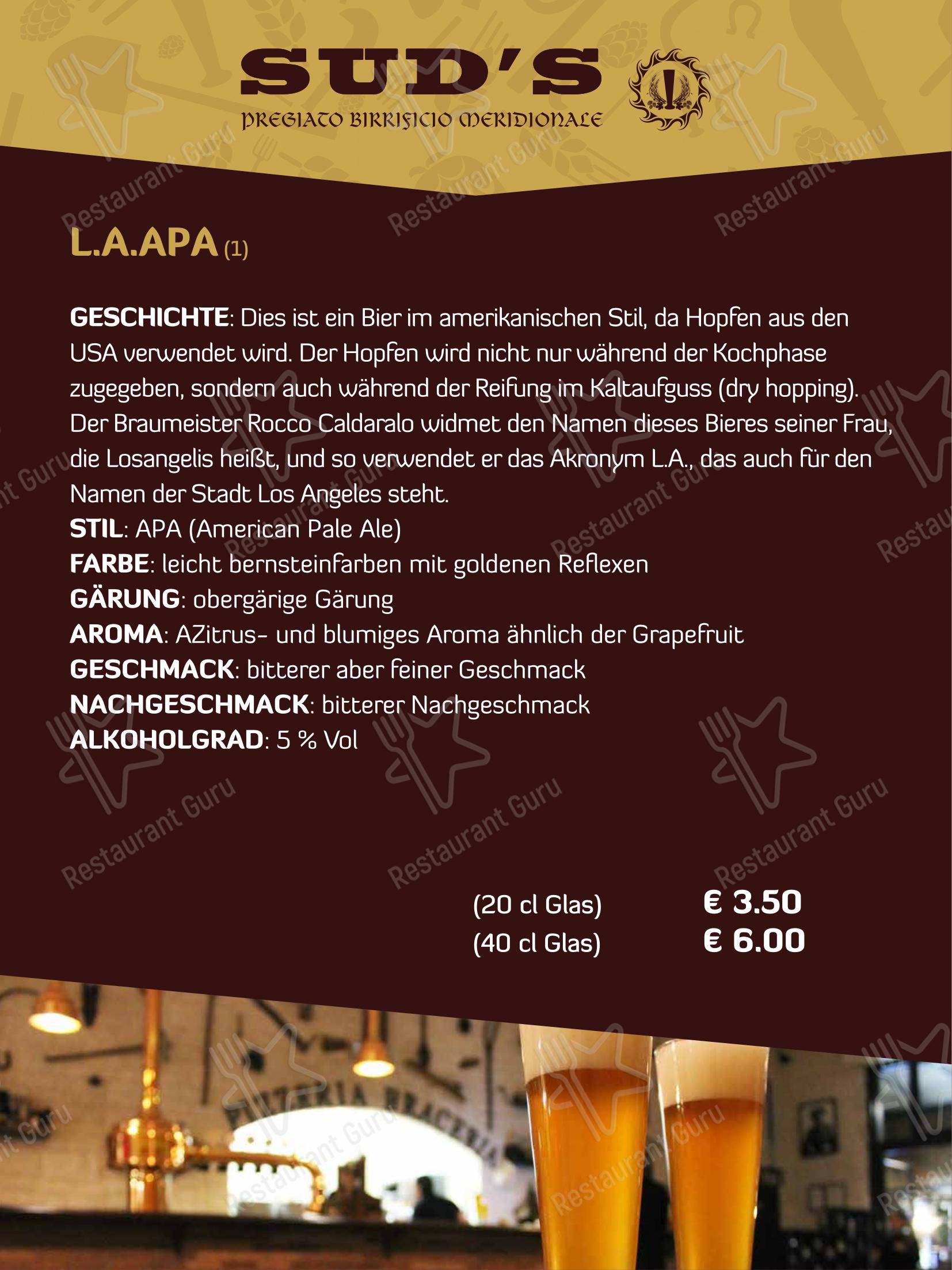 Menu di Sud's - Крафт меню