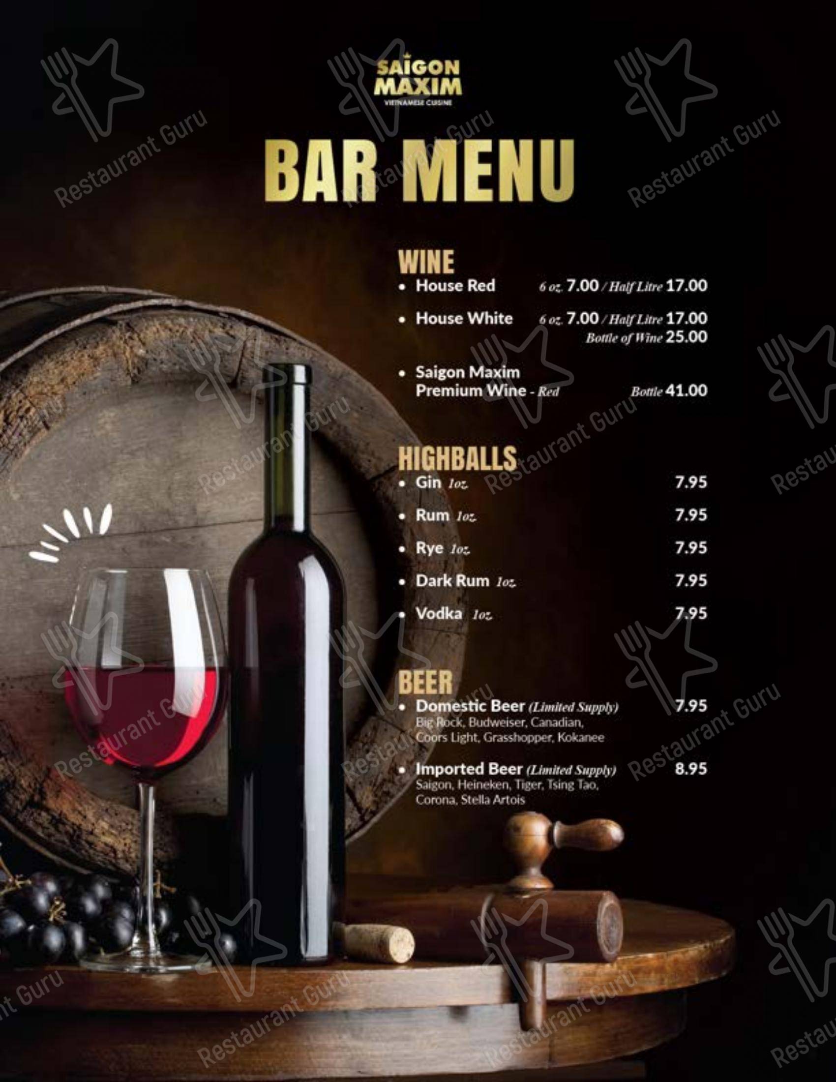 Menu pour Saigon Maxim (Riverbend) dans Calgary