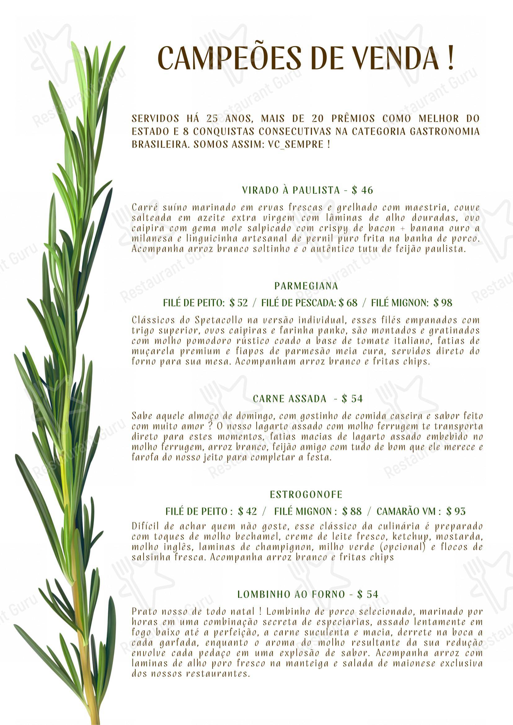 Menu para Spetacollo Restaurante & Bar em Vitoria