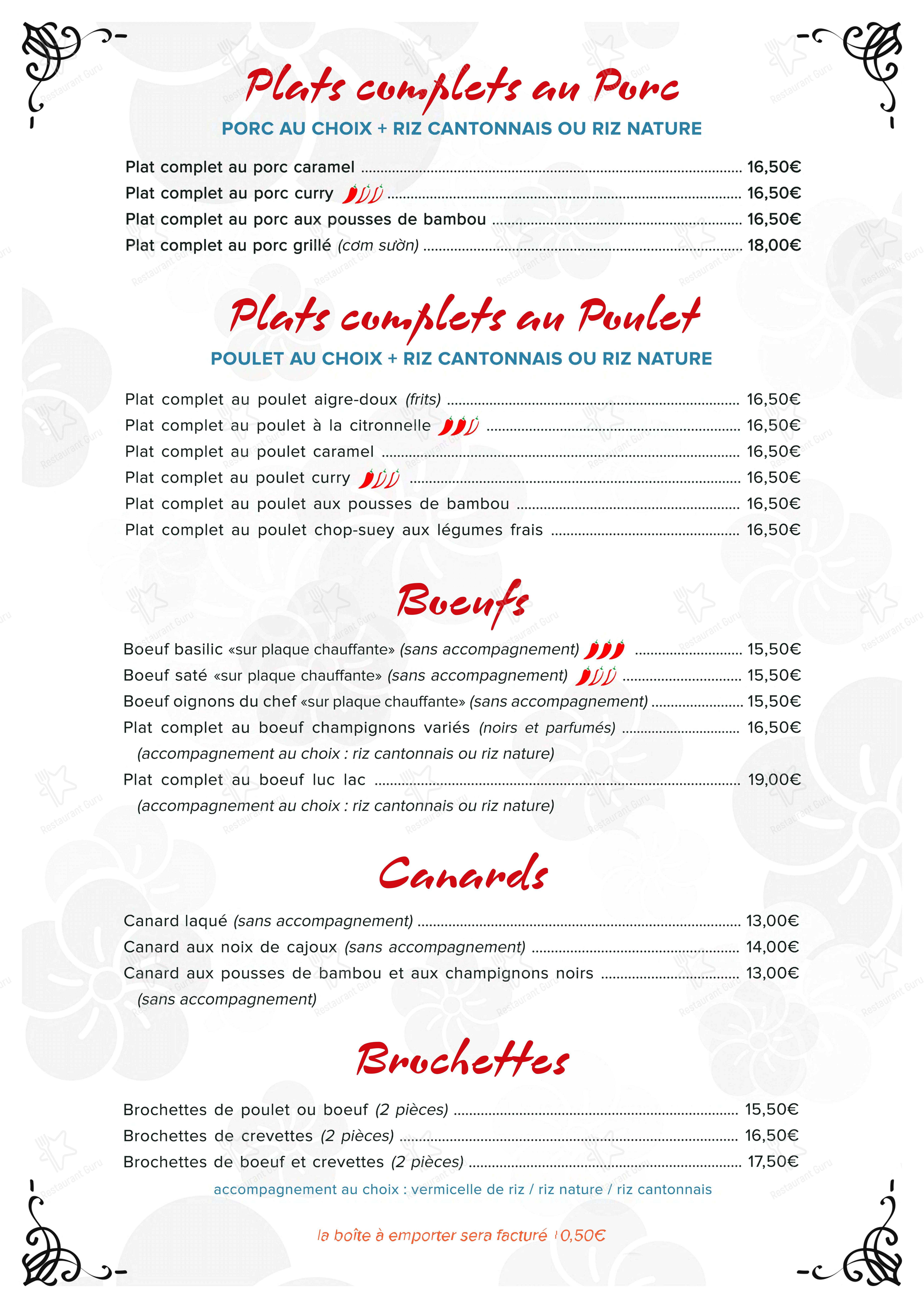 Tan Lap dans Lodève - Menu
