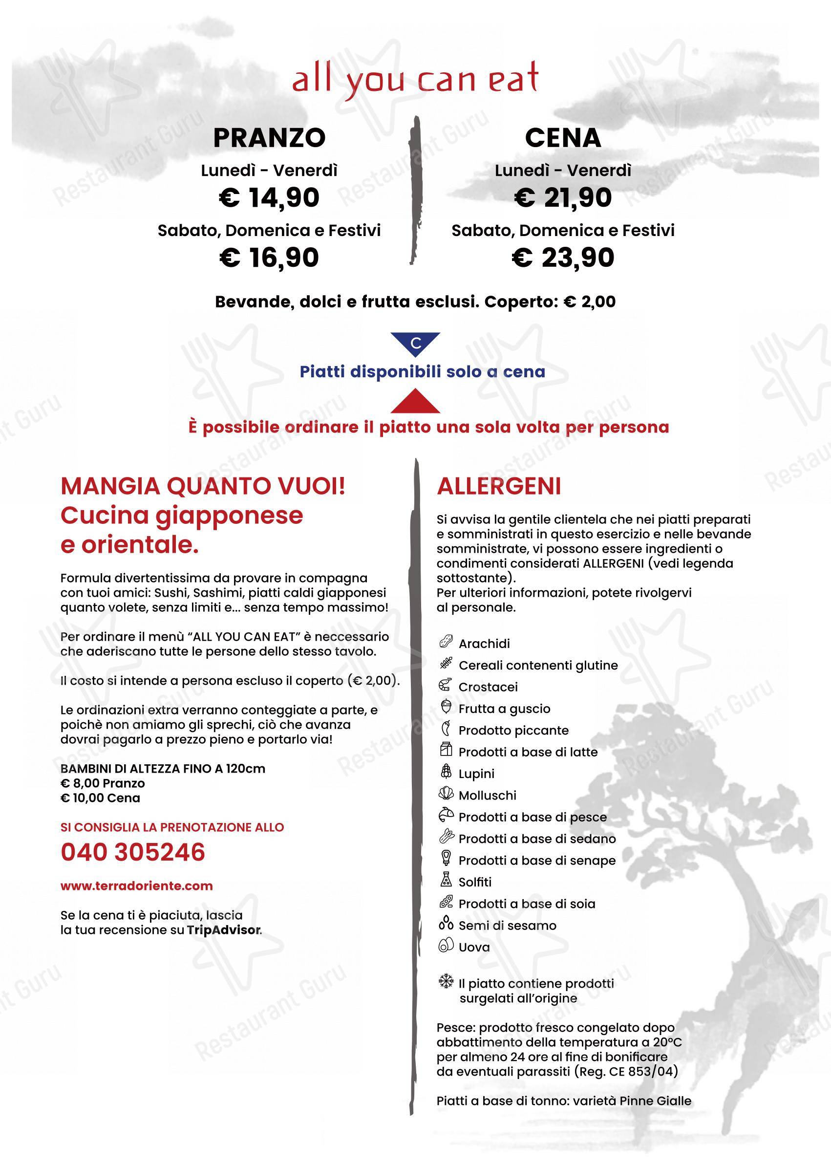 Menu per Terra d'Oriente in Trieste
