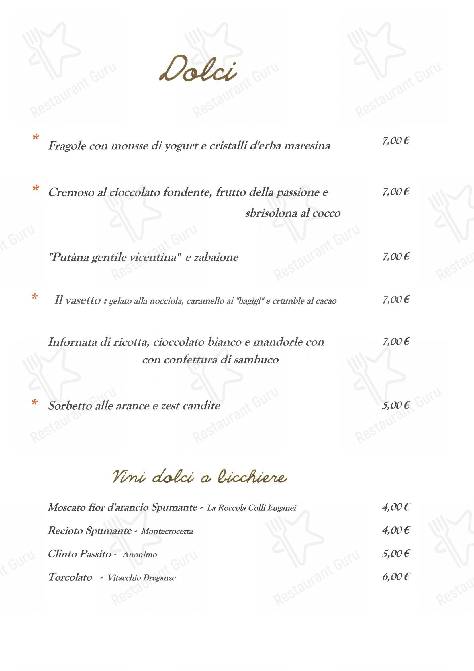 Menu di Trattoria Molin Vecio - Menu bar