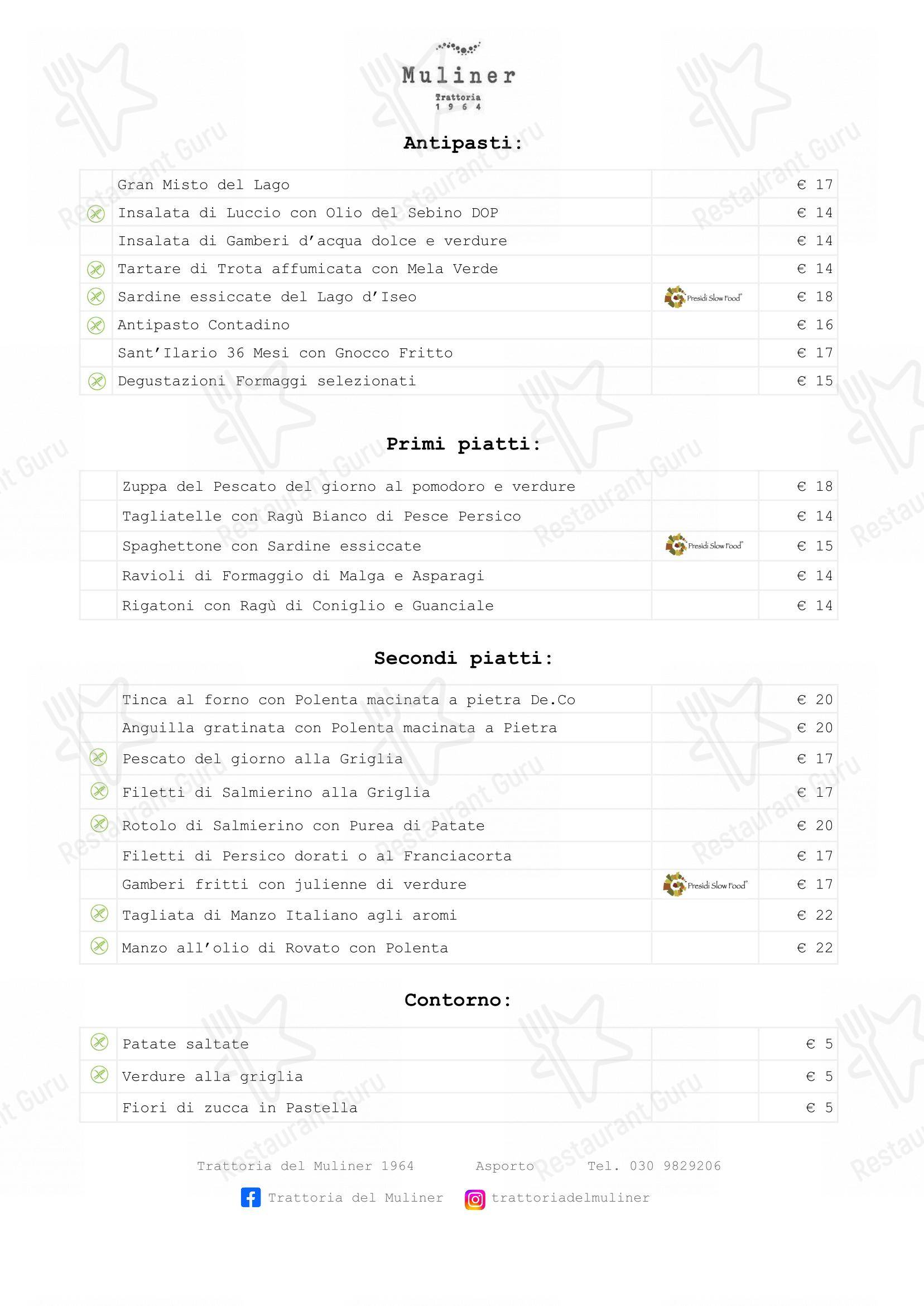 Menu di Trattoria del Muliner - Menu bar