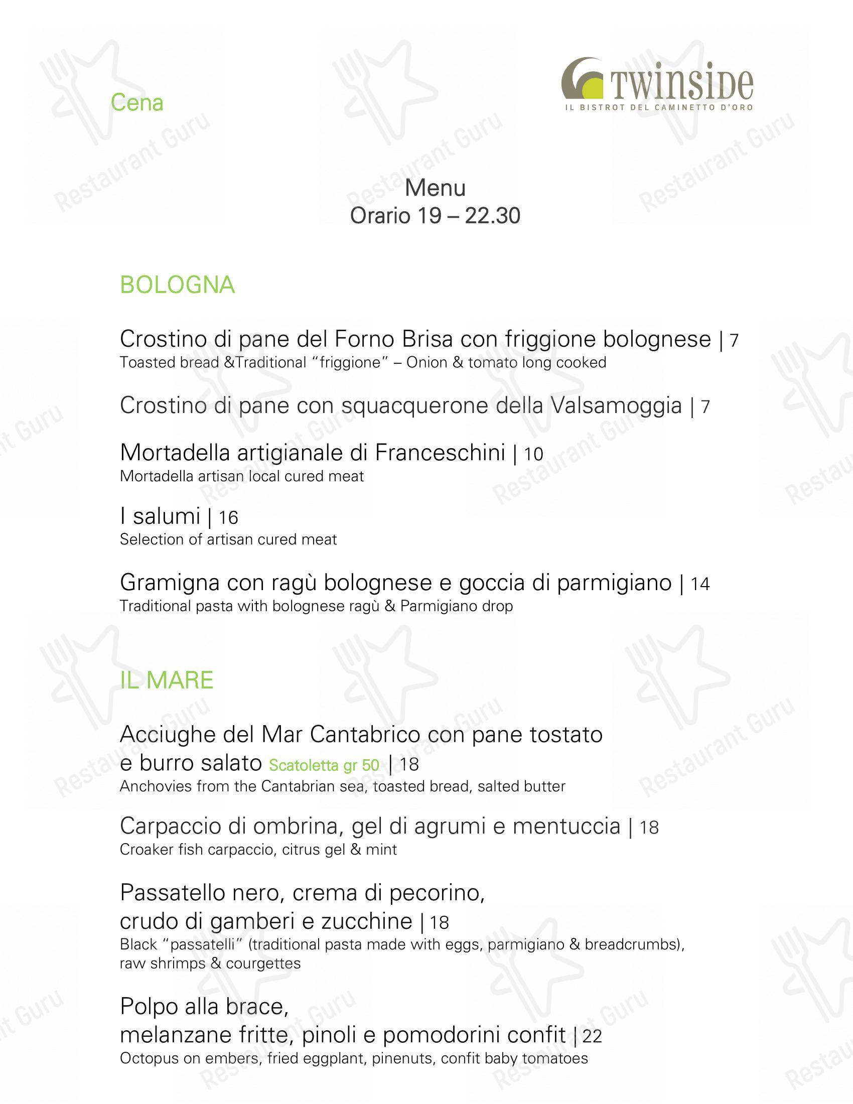Twinside in Bologna - 菜单