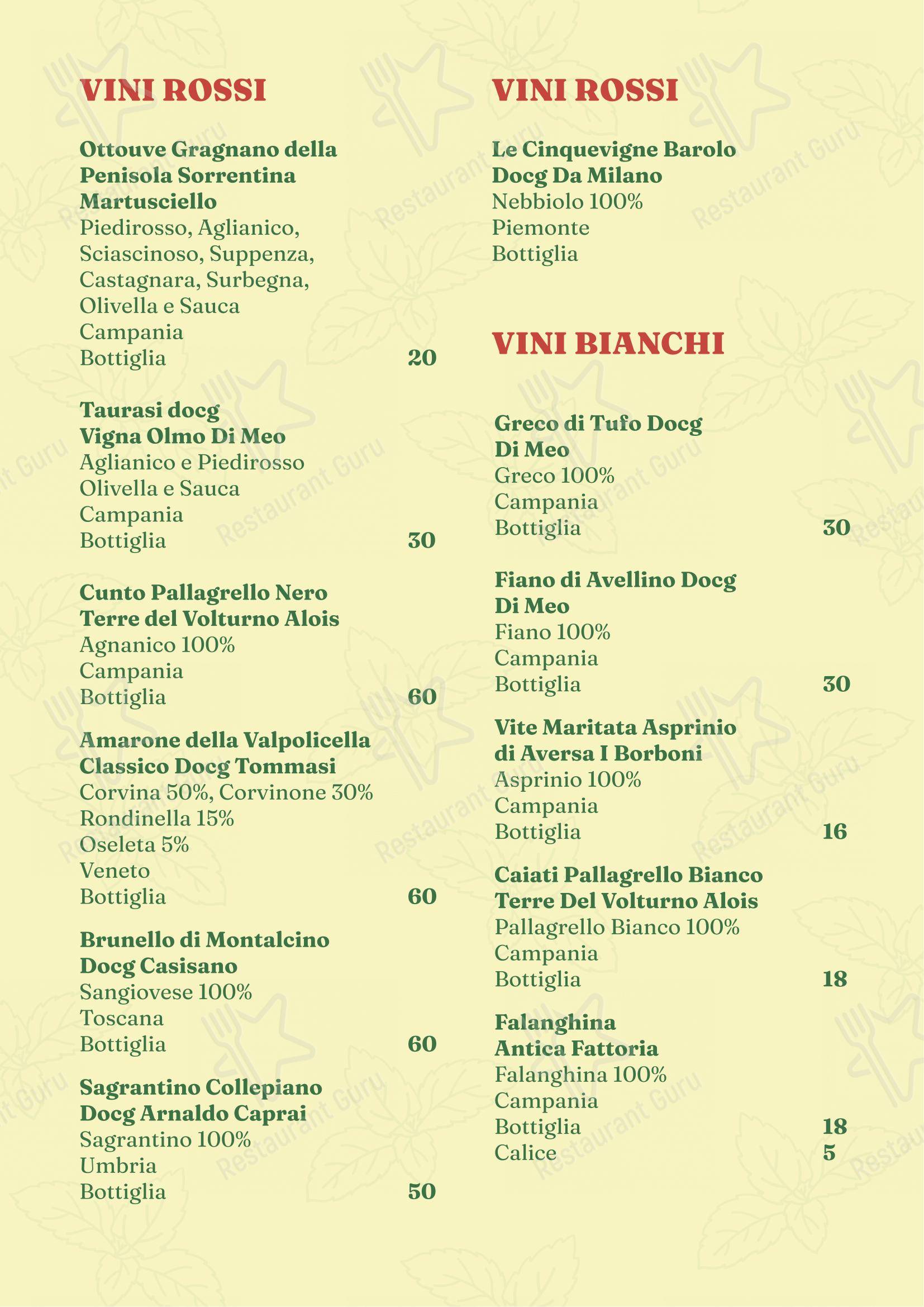 Menu bar per Verdevasinicola Cucina e Pizzeria d'Eccellenza in Eboli