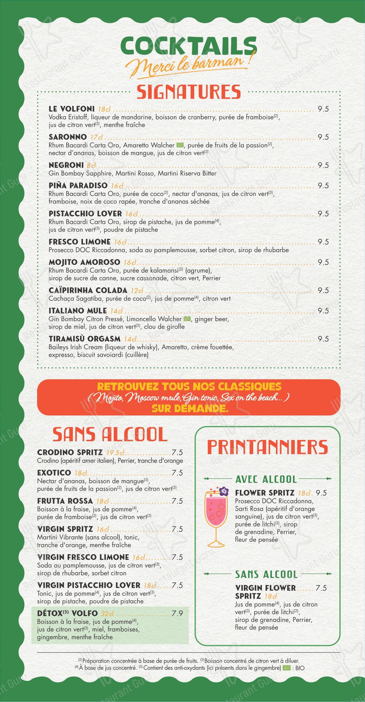 Menu pour Volfoni Boulogne-Billancourt restaurant