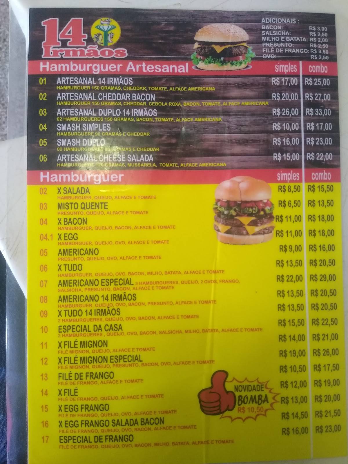 14 Irmãos cardápio