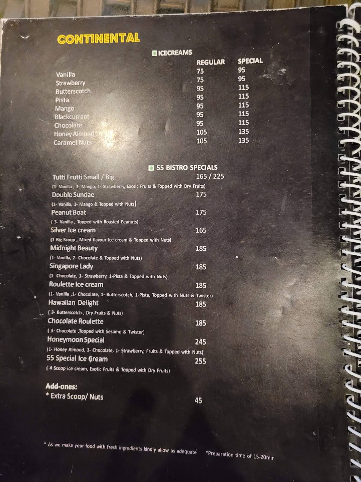 55 Bistro menu