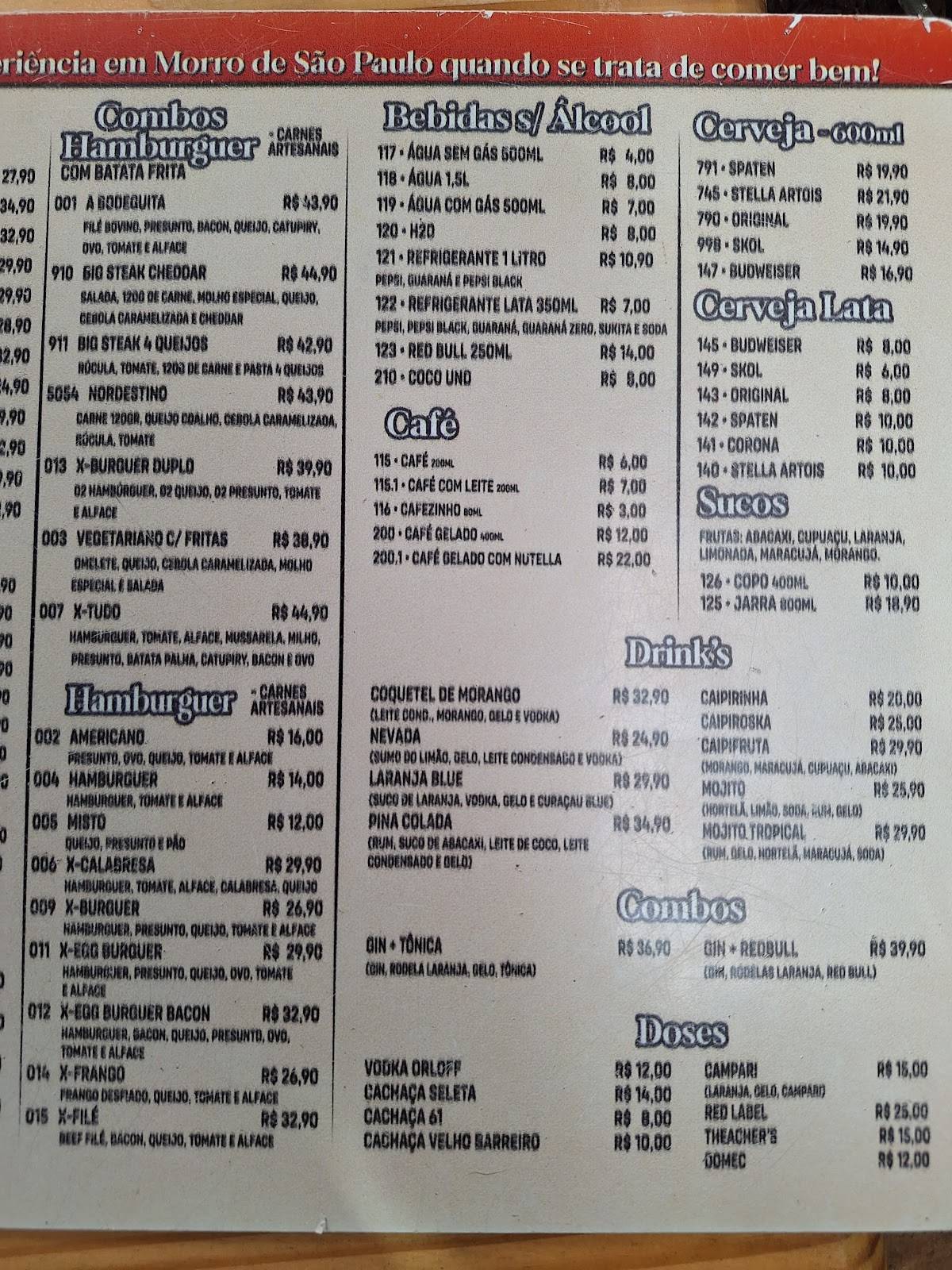 A Bodeguita Restaurante e Lanchonete cardápio