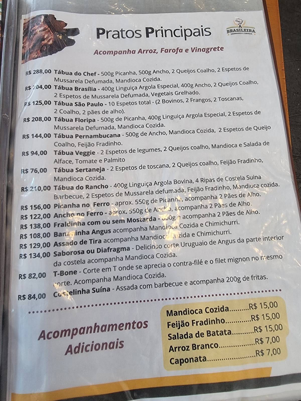 À Brasileira Churrasco e Cerveja cardápio