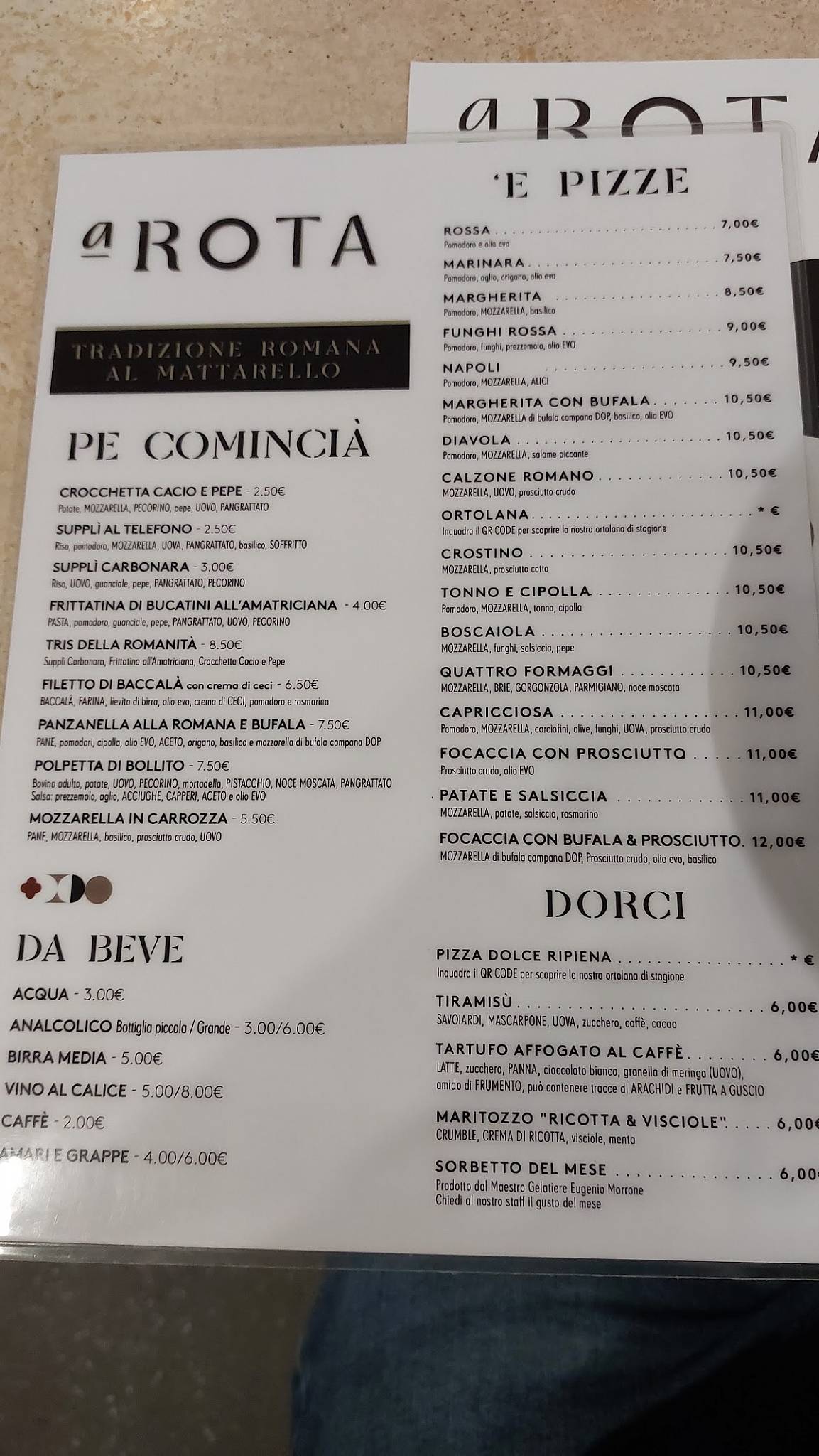 Menu di A Rota Pizzeria Romanesca 