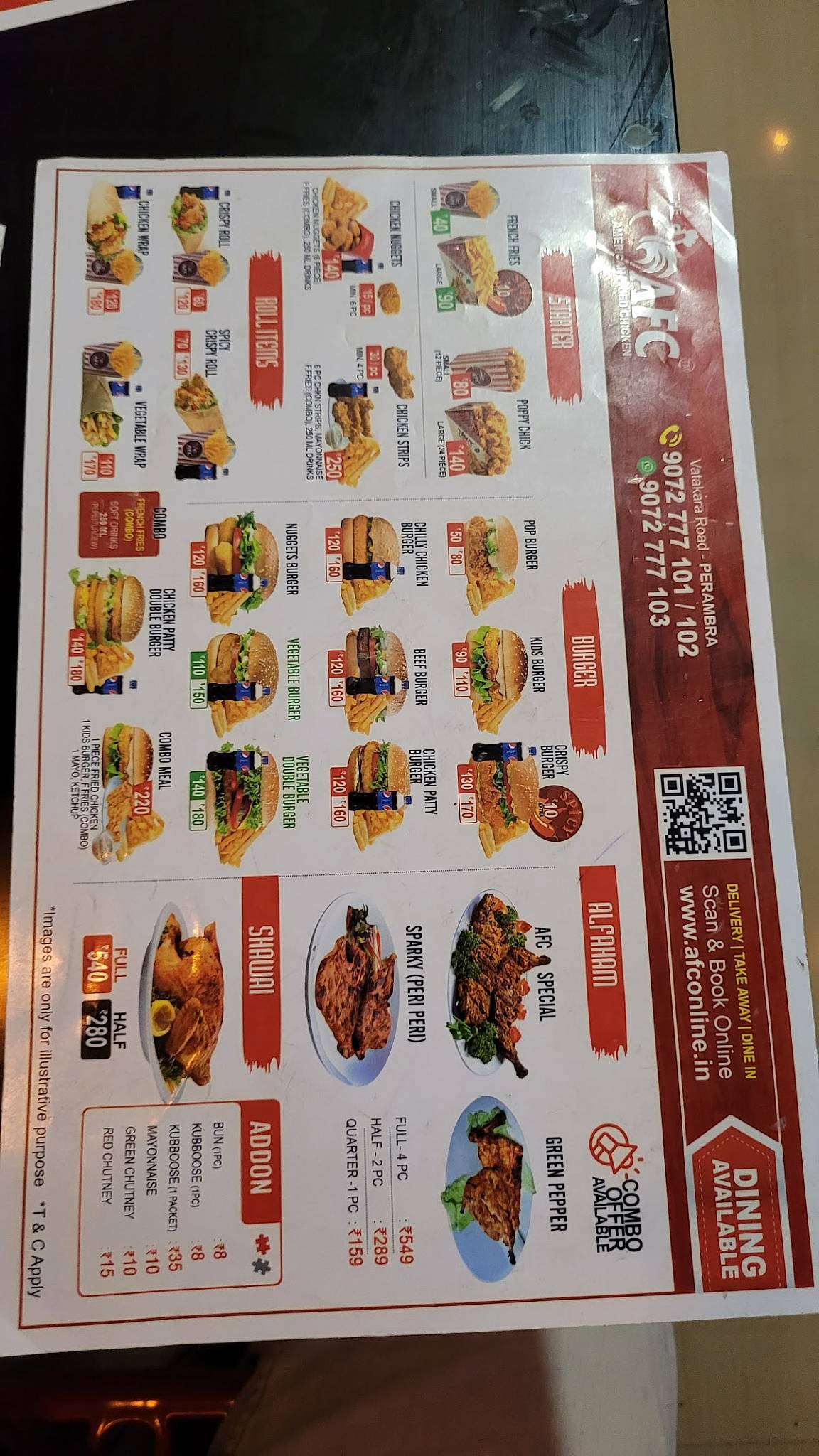 AFC (American Fried Chicken) Perambra menu