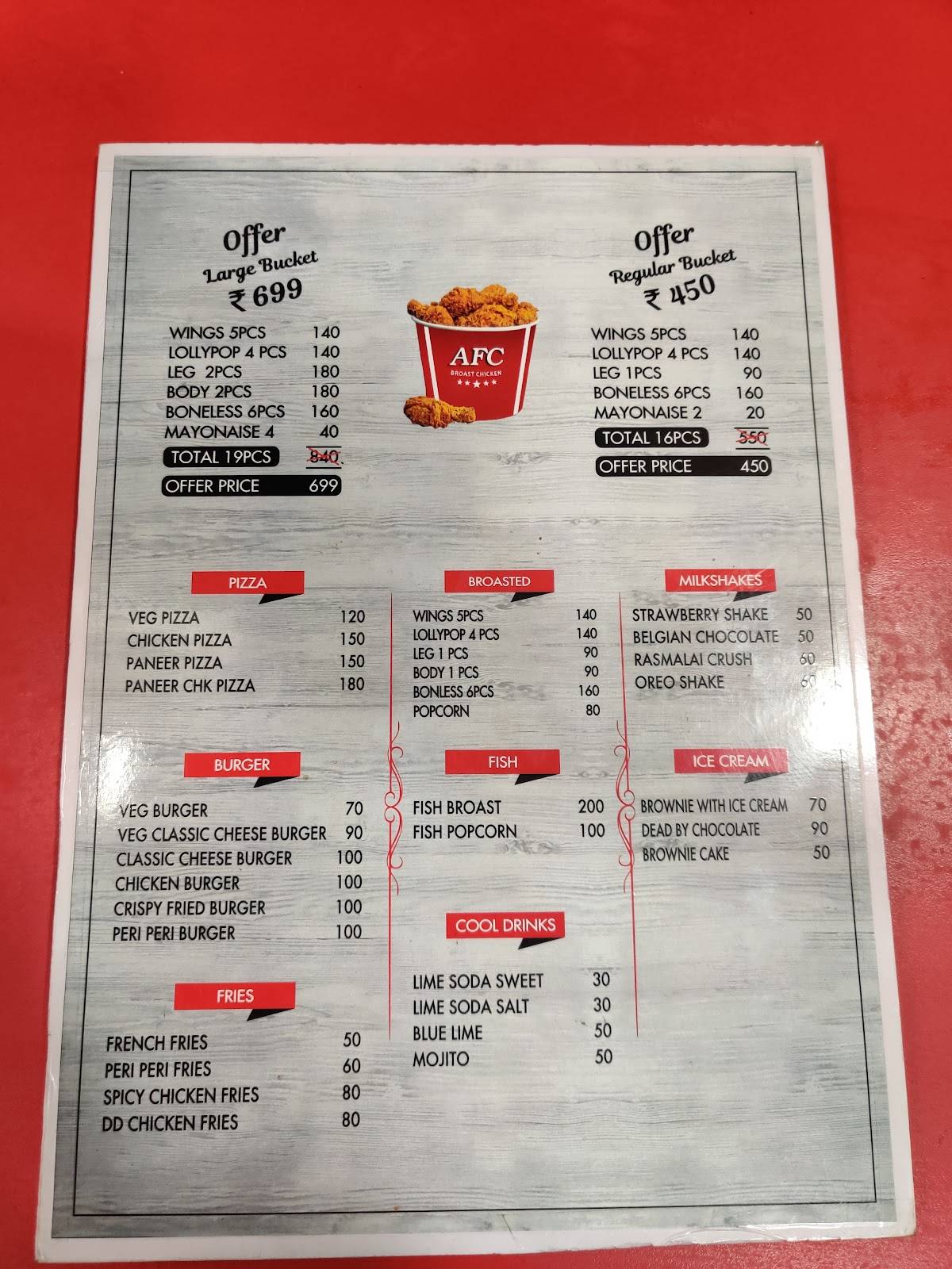 AFC BROAST CHICKEN menu