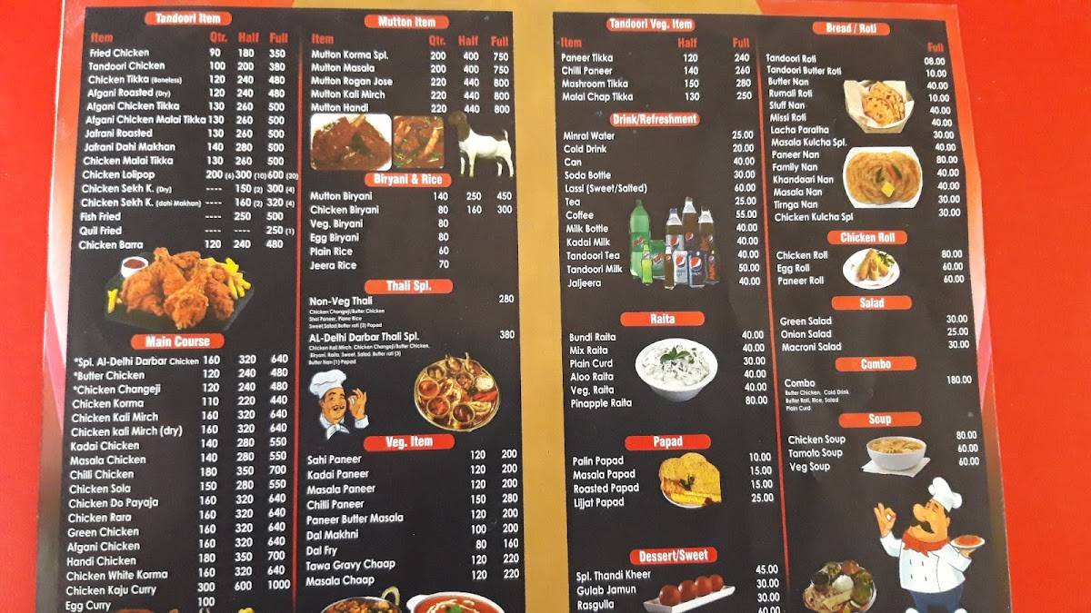 AL- DELHI DARBAR RESTAURANT menu