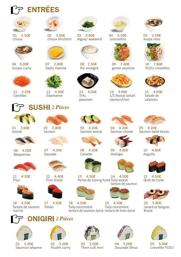 Menu de ASIA SHOP traiteur japonais（plats à emporter）