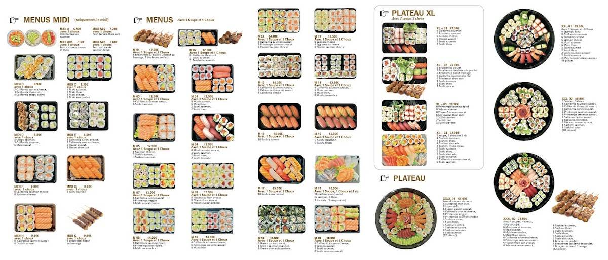 Menu de ASIA SHOP traiteur japonais（plats à emporter）
