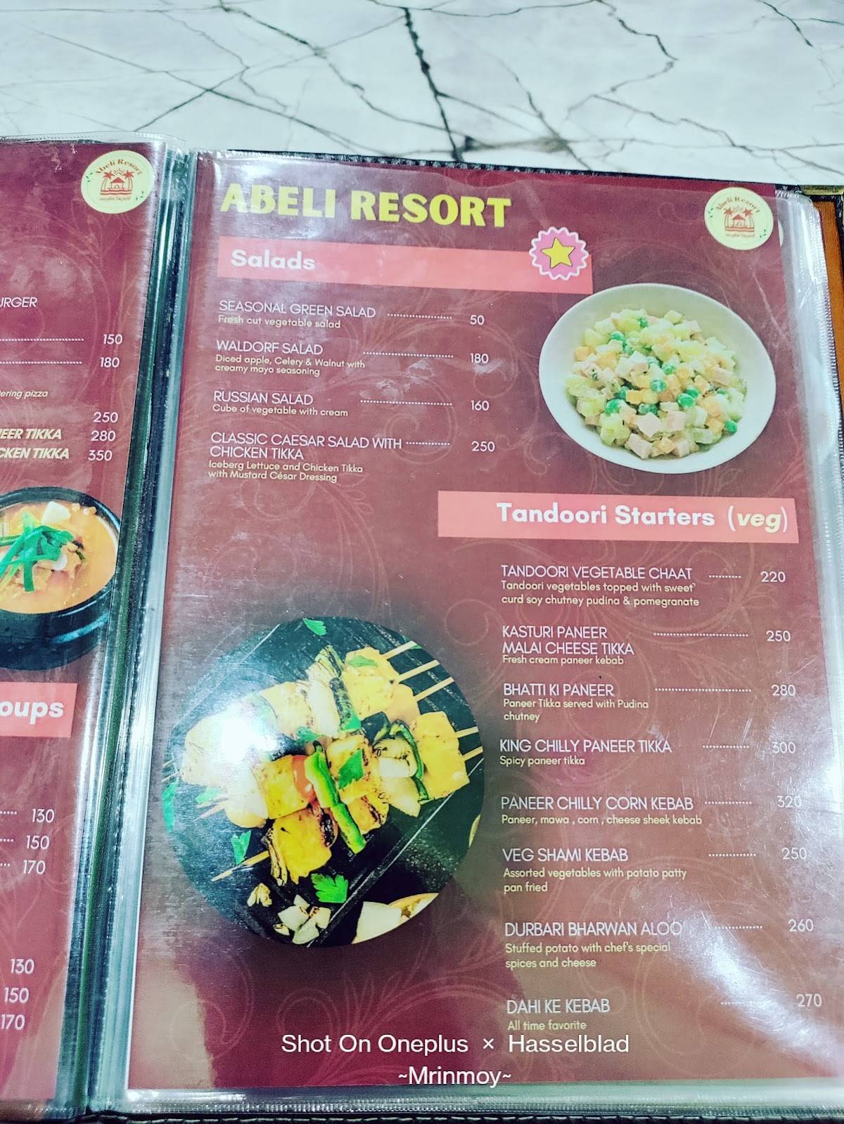 Abeli Resort menu